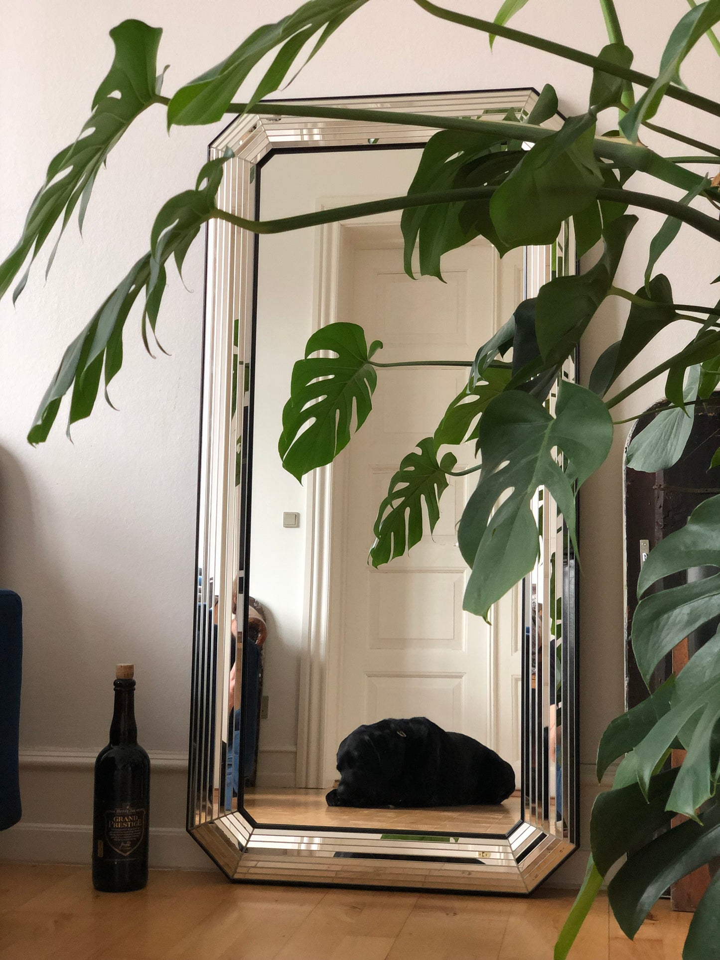 Large Vintage Deknudt Full Length Beveled Panel Mirror – Silver and Black, Belgium, 1980s