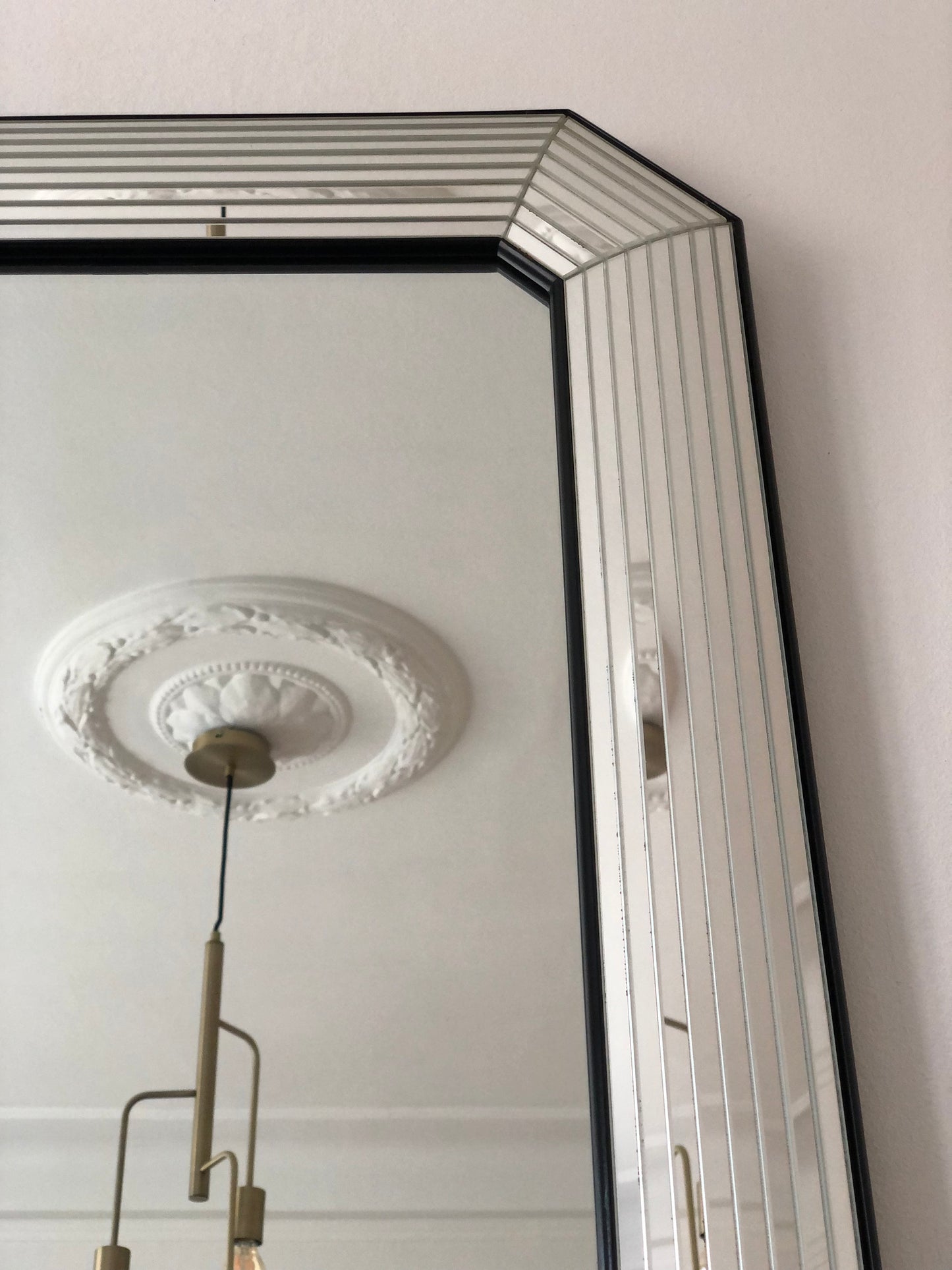 Large Vintage Deknudt Full Length Beveled Panel Mirror – Silver and Black, Belgium, 1980s