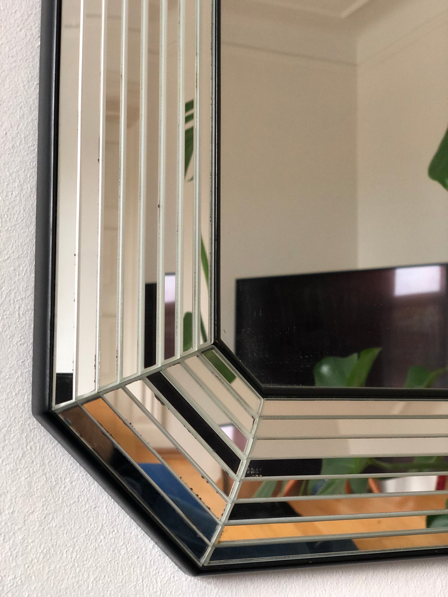 Large Vintage Deknudt Full Length Beveled Panel Mirror – Silver and Black, Belgium, 1980s