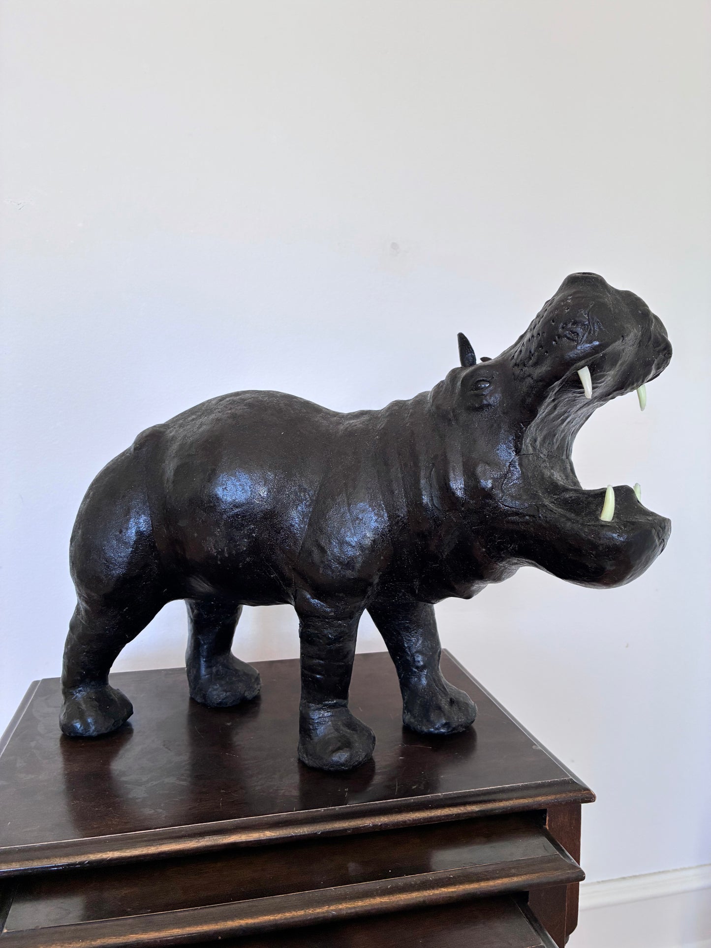 Large Vintage Handcrafted Leather Hippopotamus Statue