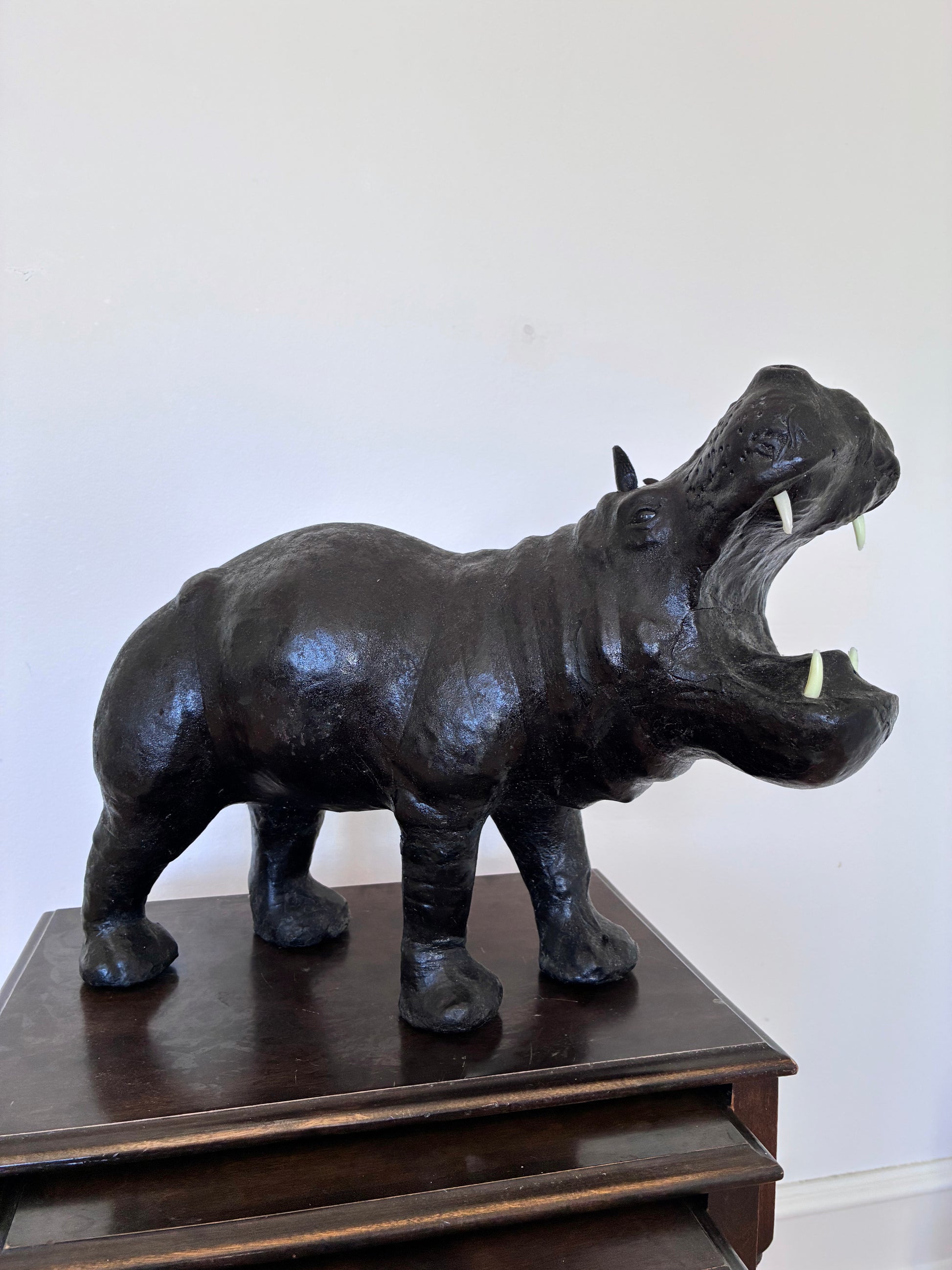 Large Vintage Handcrafted Leather Hippopotamus Statue