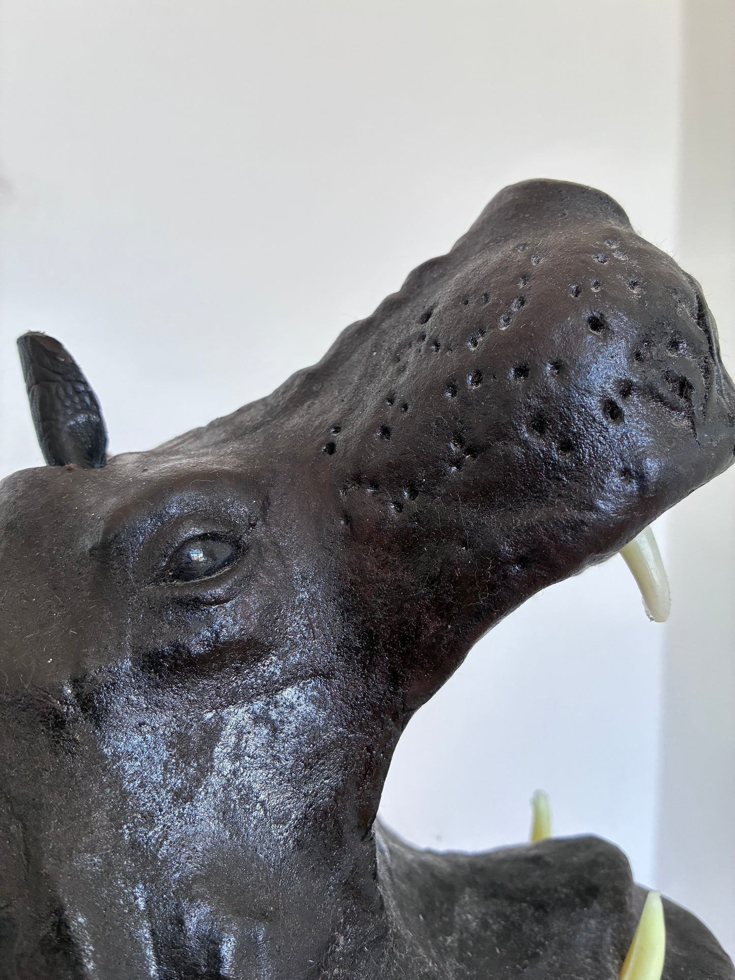 Large Vintage Handcrafted Leather Hippopotamus Statue