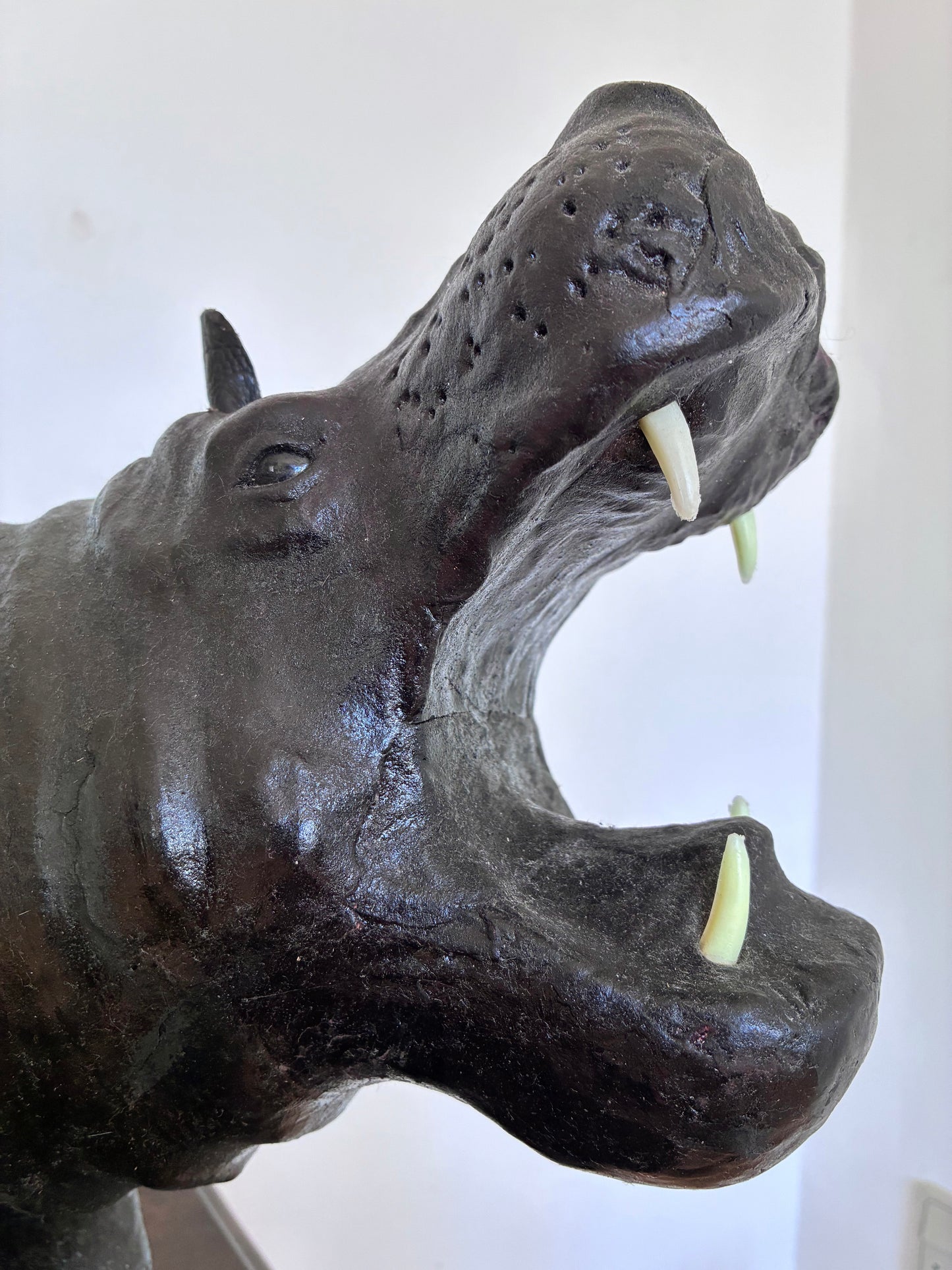Large Vintage Handcrafted Leather Hippopotamus Statue
