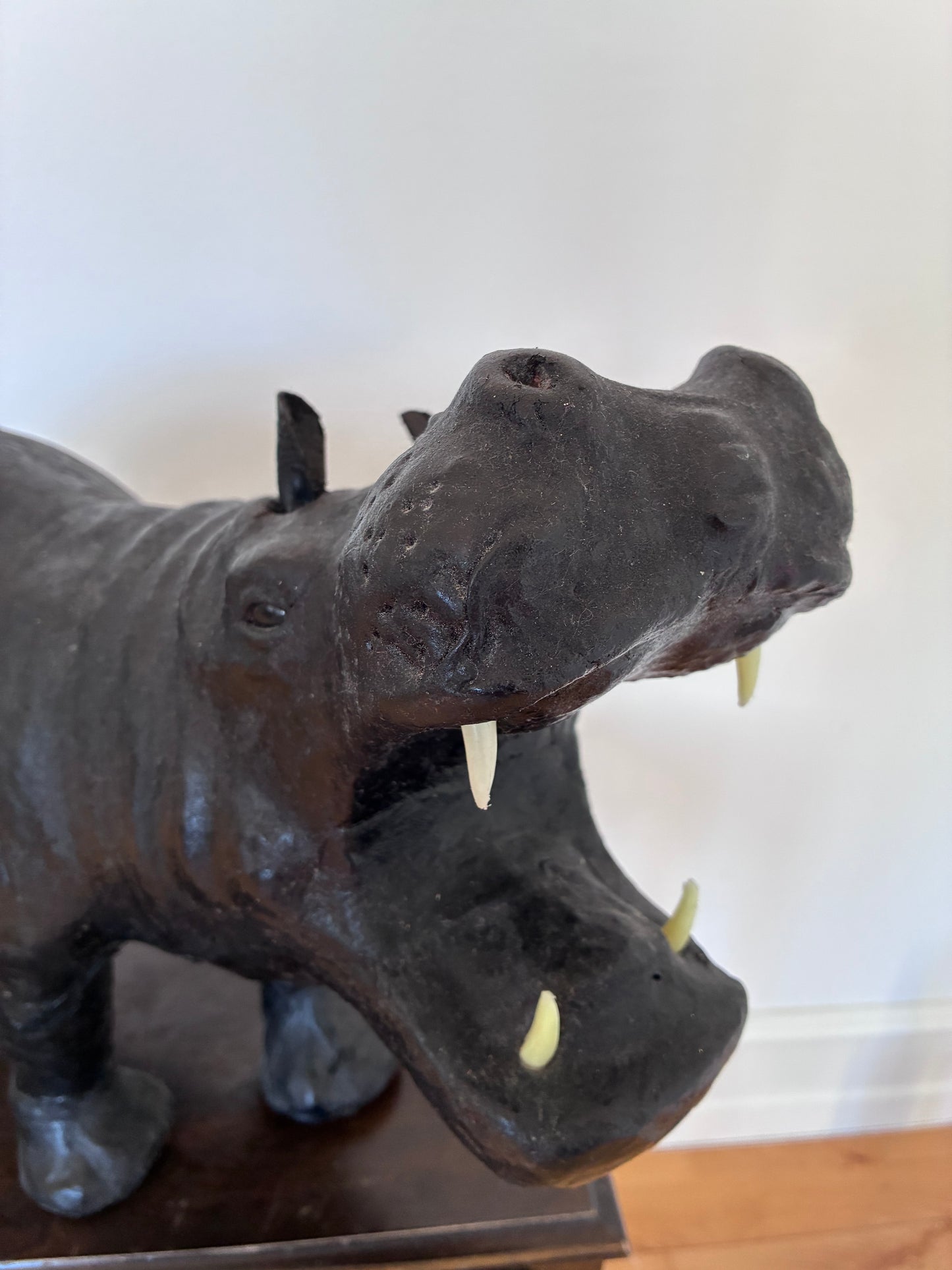 Large Vintage Handcrafted Leather Hippopotamus Statue