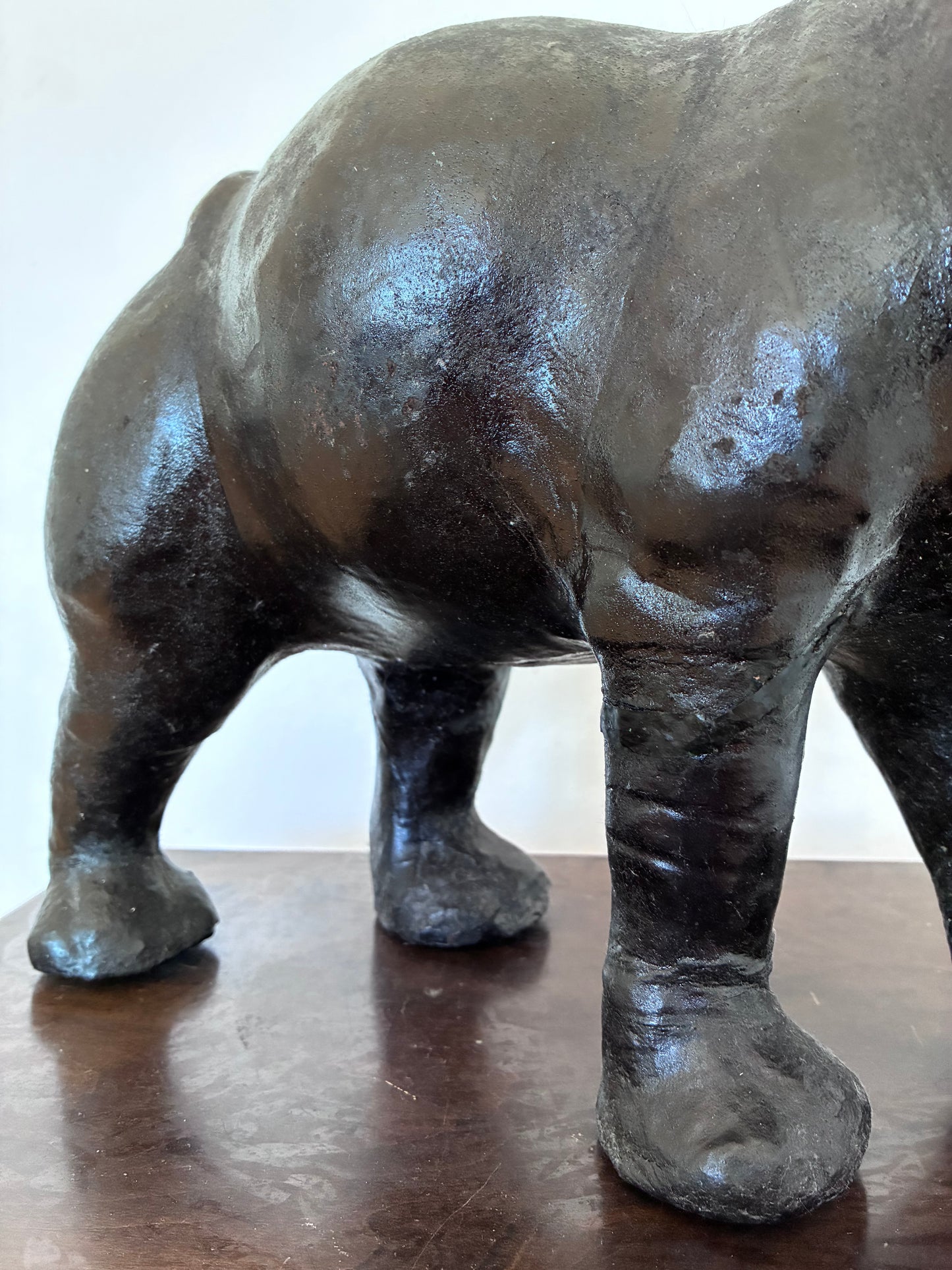 Large Vintage Handcrafted Leather Hippopotamus Statue