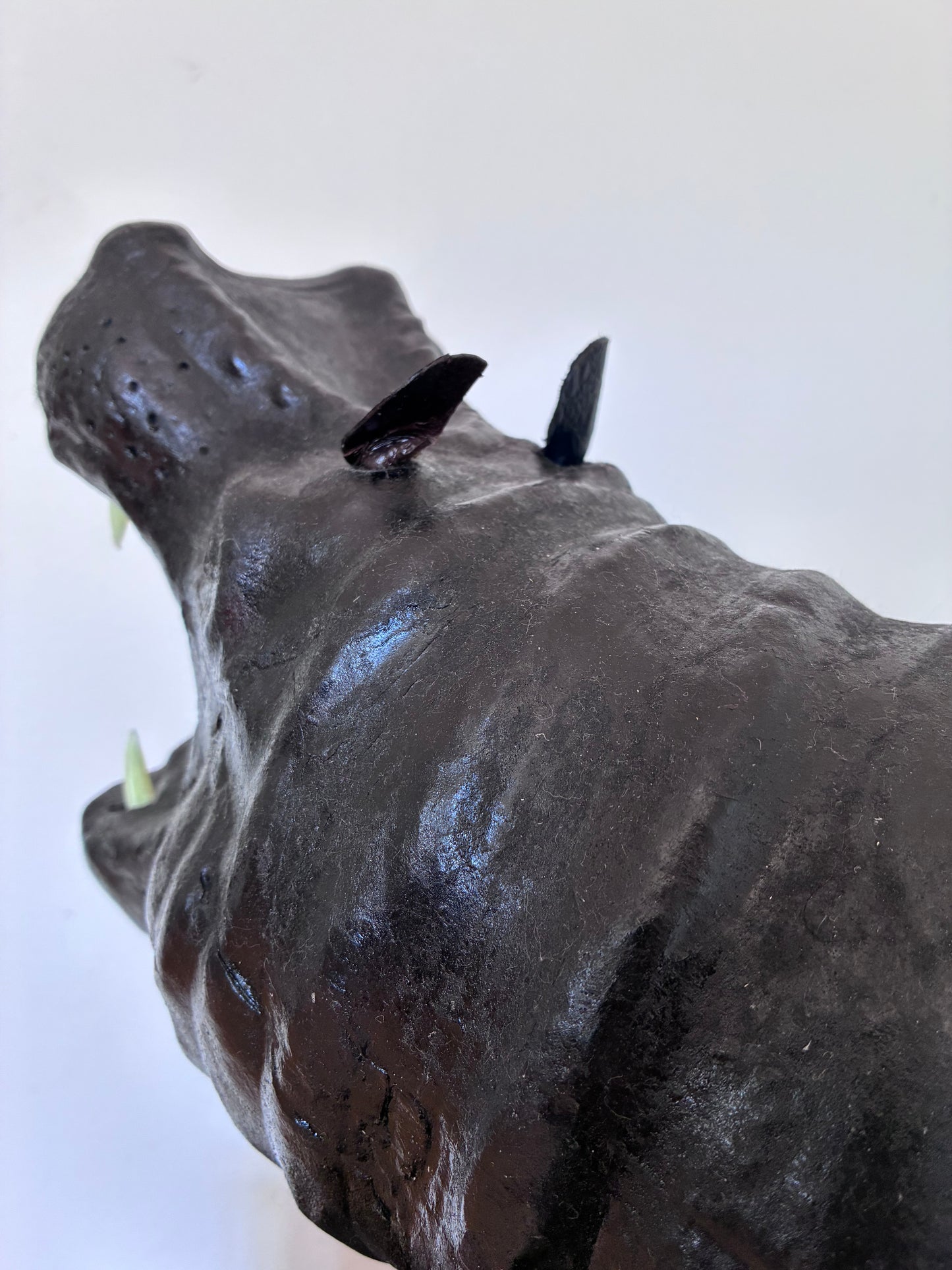 Large Vintage Handcrafted Leather Hippopotamus Statue