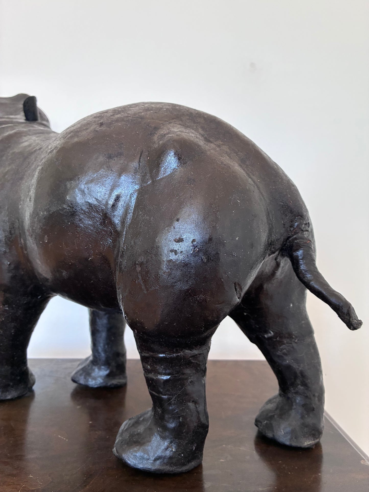 Large Vintage Handcrafted Leather Hippopotamus Statue