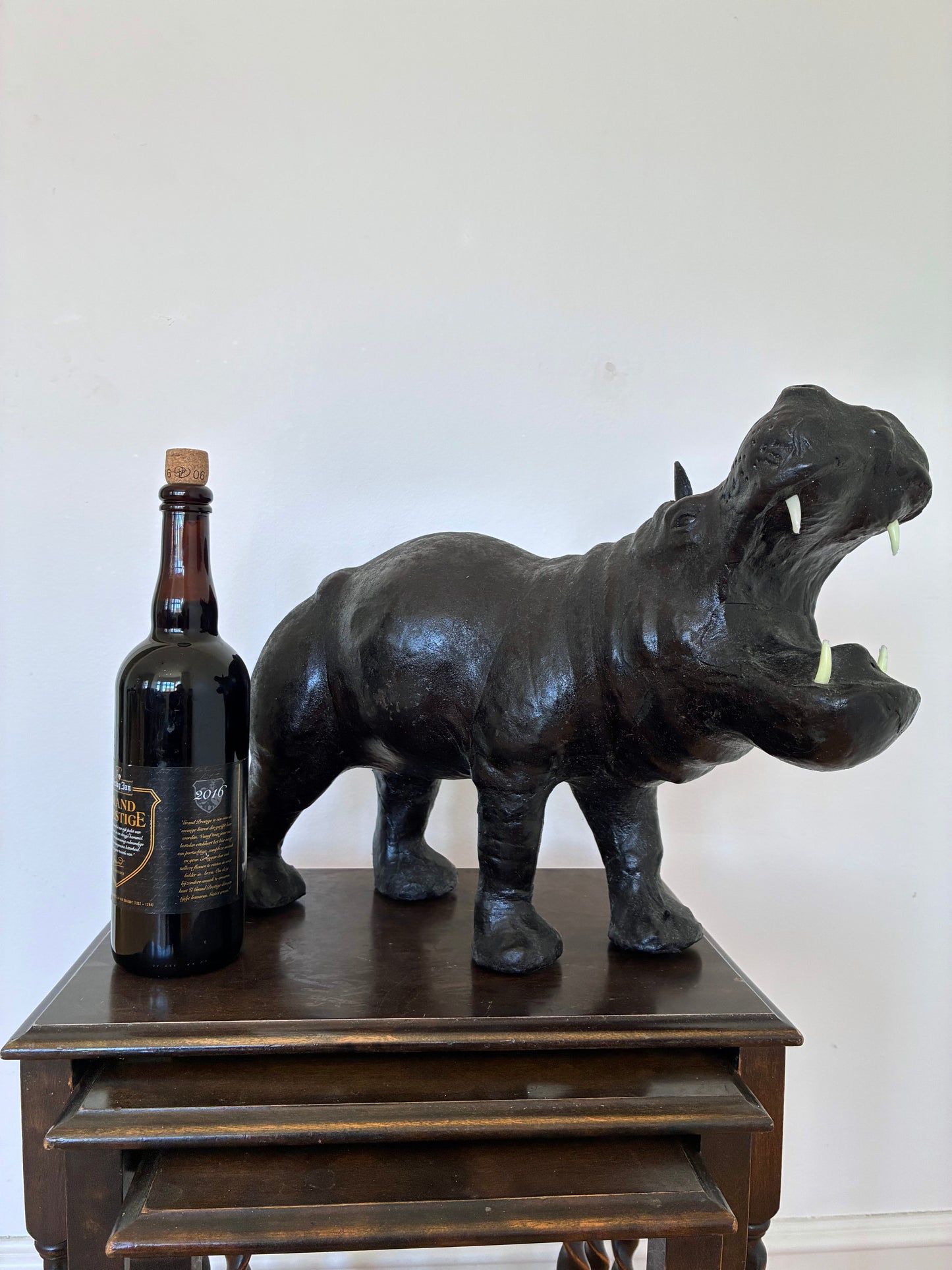 Large Vintage Handcrafted Leather Hippopotamus Statue