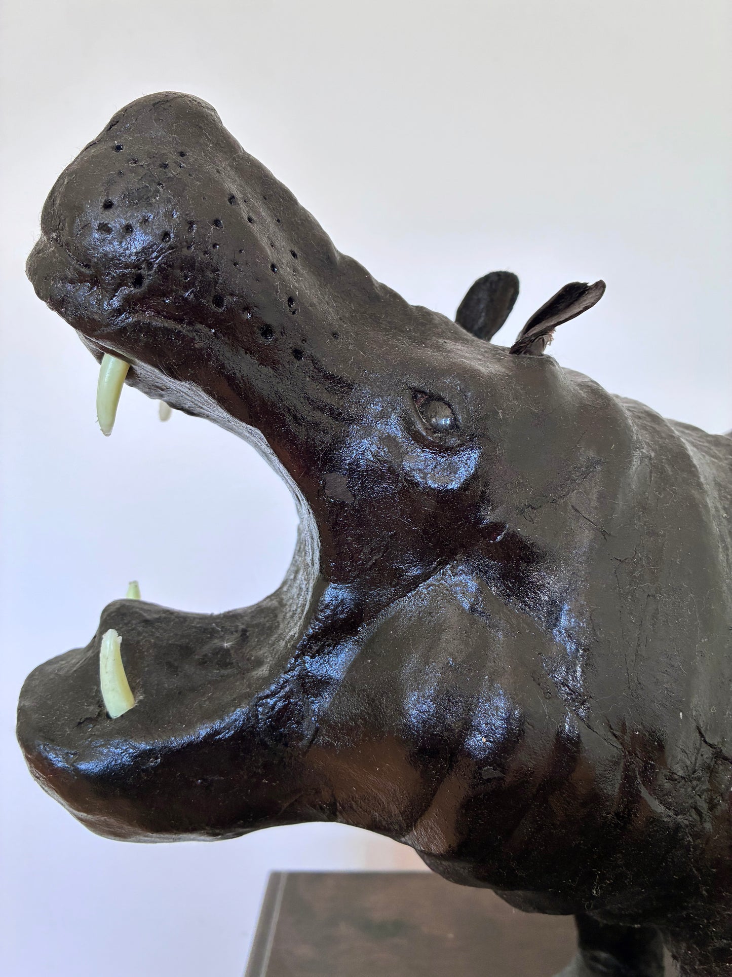 Large Vintage Handcrafted Leather Hippopotamus Statue