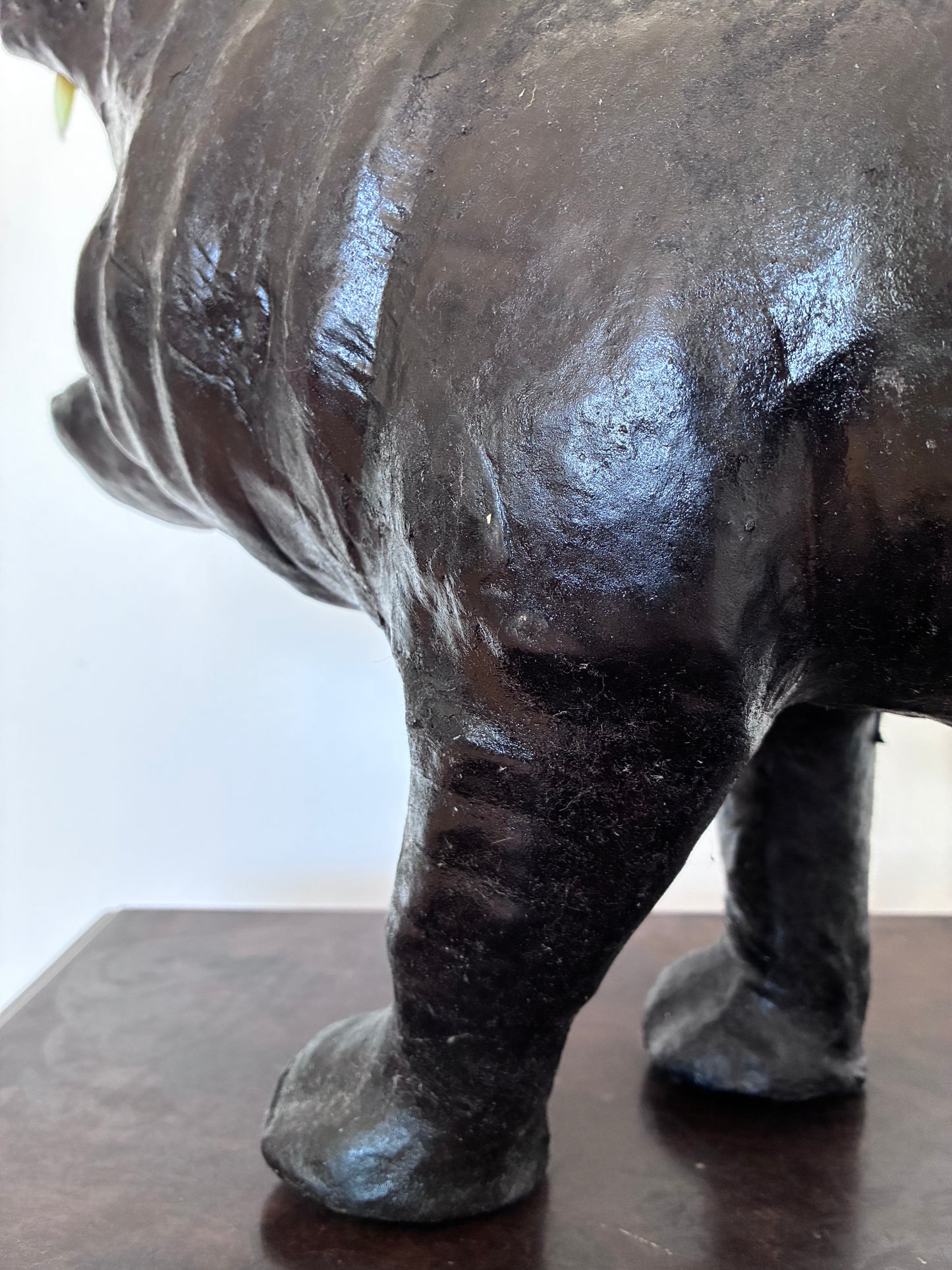 Large Vintage Handcrafted Leather Hippopotamus Statue