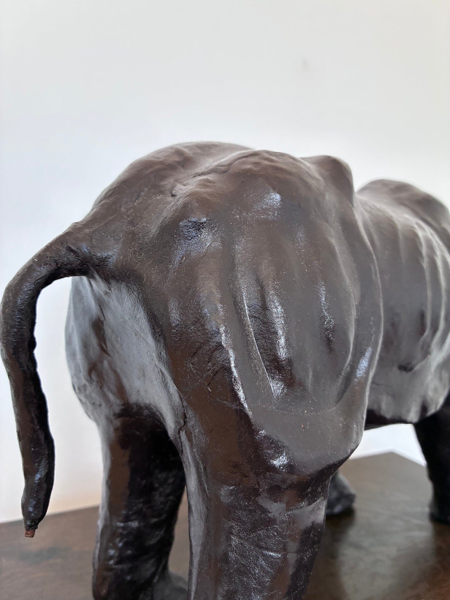 Large Vintage Handcrafted Leather Rhinoceros Statue