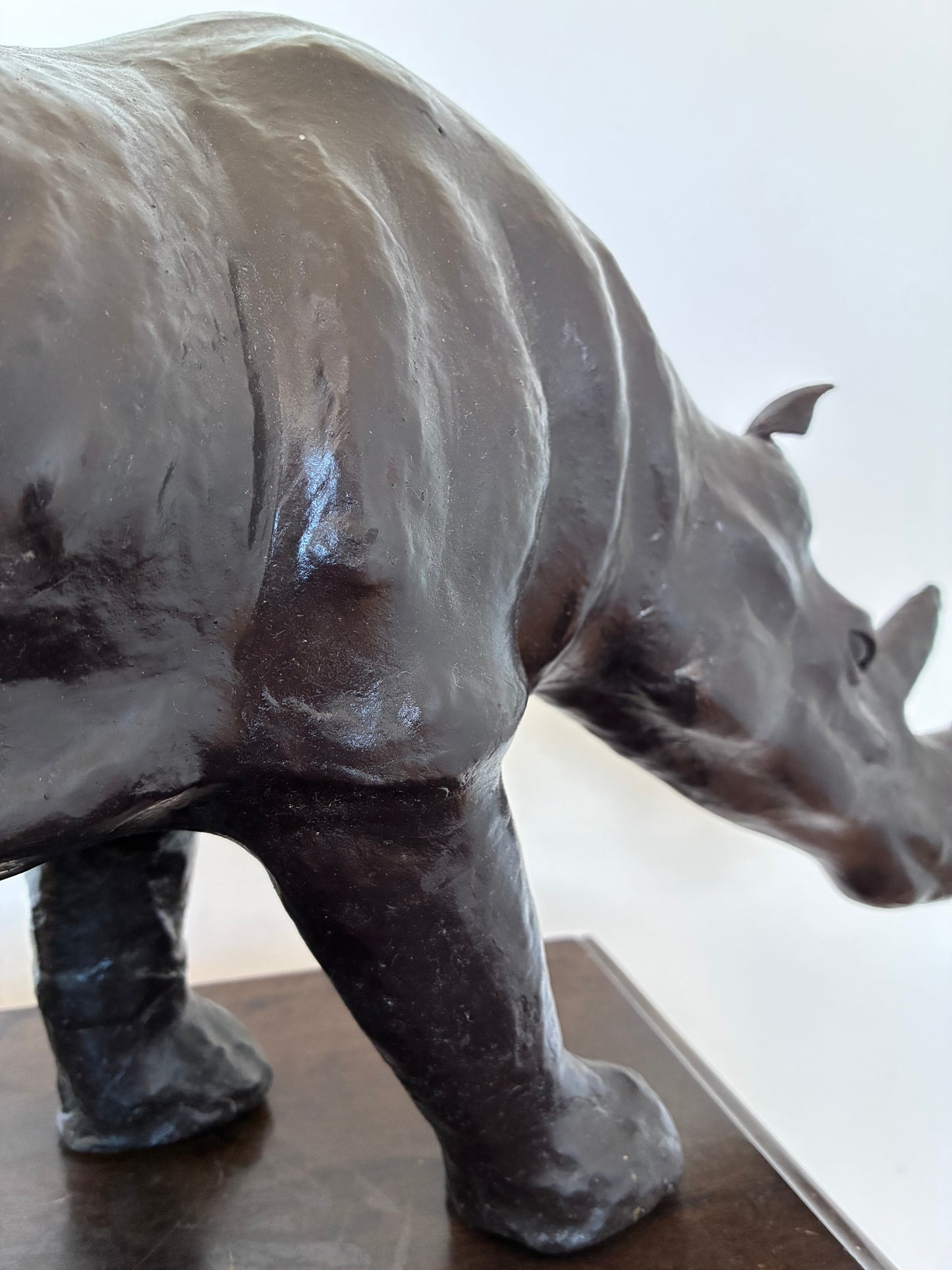 Large Vintage Handcrafted Leather Rhinoceros Statue