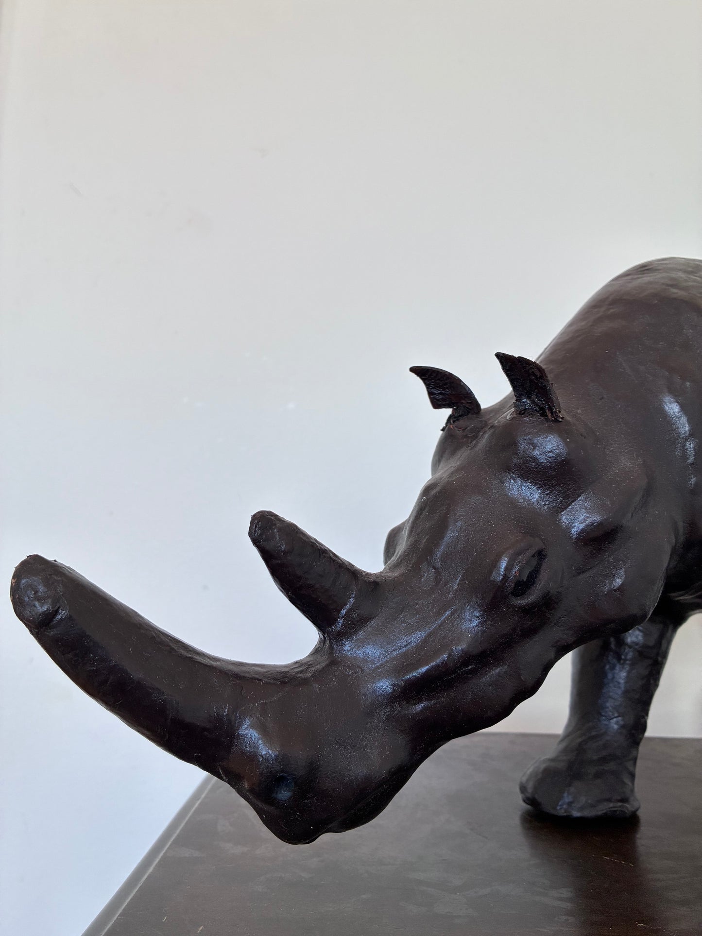 Large Vintage Handcrafted Leather Rhinoceros Statue