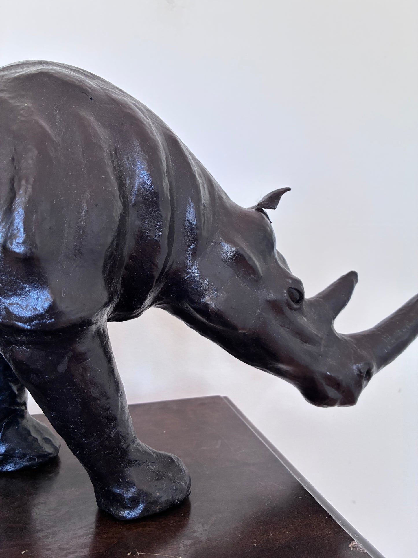Large Vintage Handcrafted Leather Rhinoceros Statue