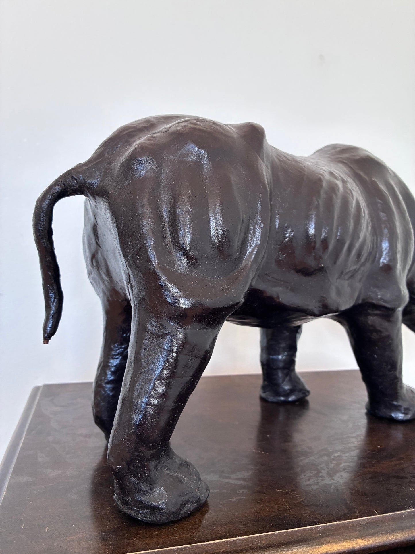Large Vintage Handcrafted Leather Rhinoceros Statue
