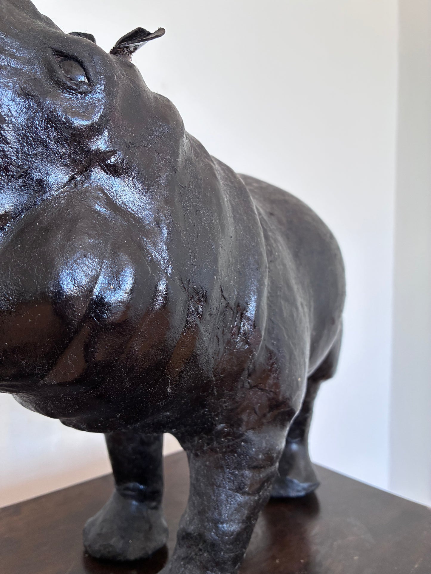 Large Vintage Handcrafted Leather Rhinoceros Statue