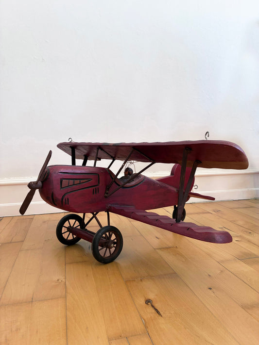 Large Vintage Handmade Wooden Airplane Model Biplane, 1930s