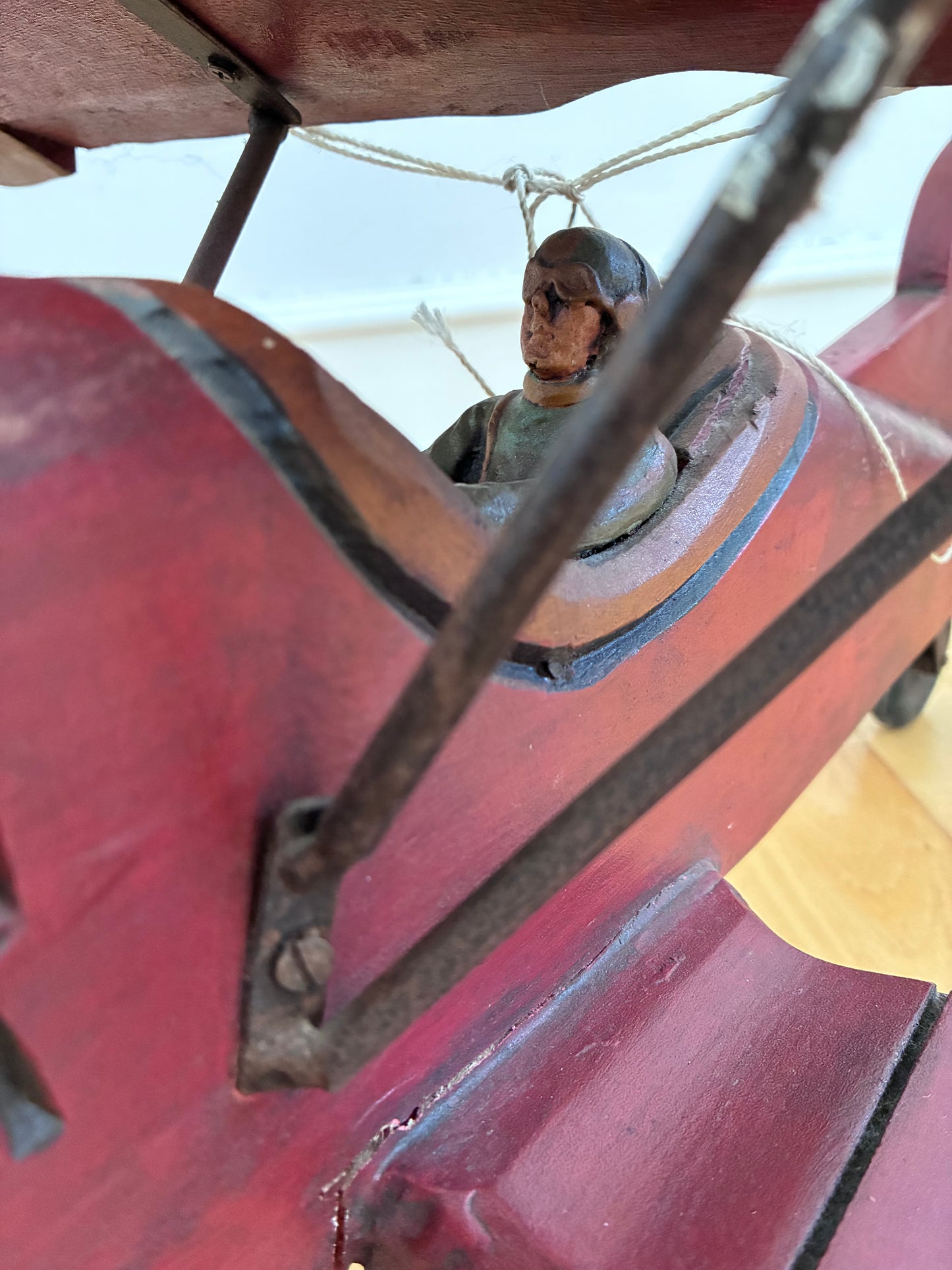 Large Vintage Handmade Wooden Airplane Model Biplane, 1930s