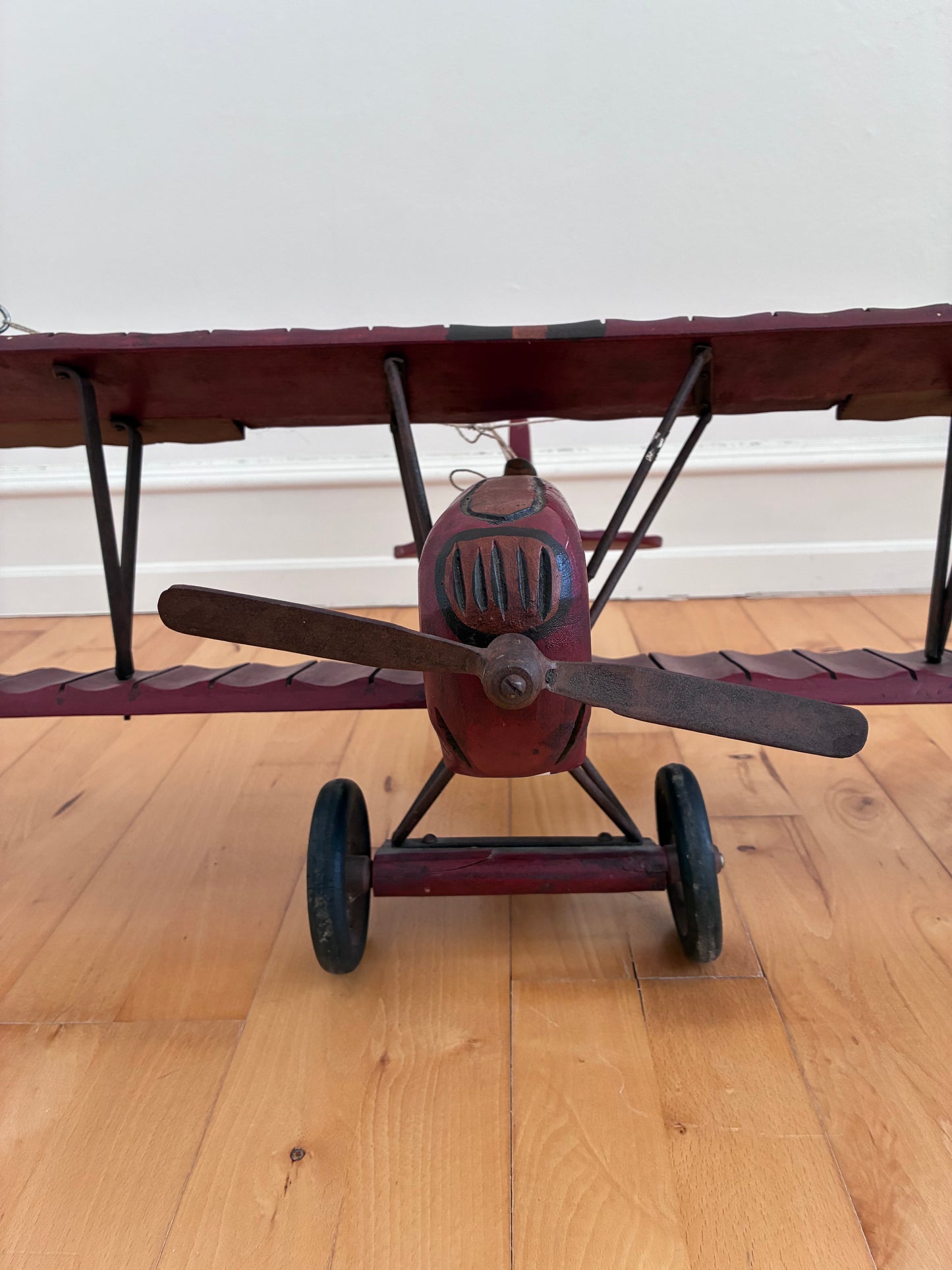 Large Vintage Handmade Wooden Airplane Model Biplane, 1930s
