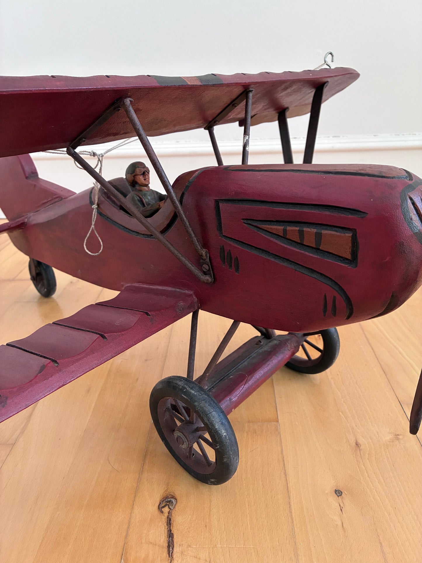 Large Vintage Handmade Wooden Airplane Model Biplane, 1930s