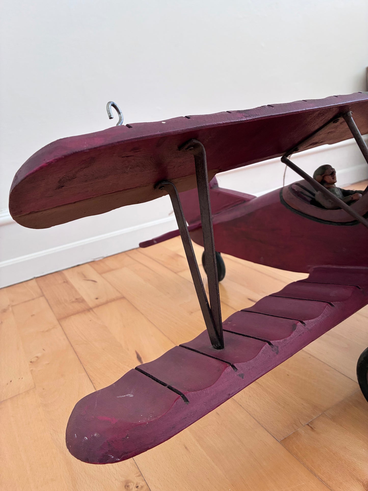 Large Vintage Handmade Wooden Airplane Model Biplane, 1930s