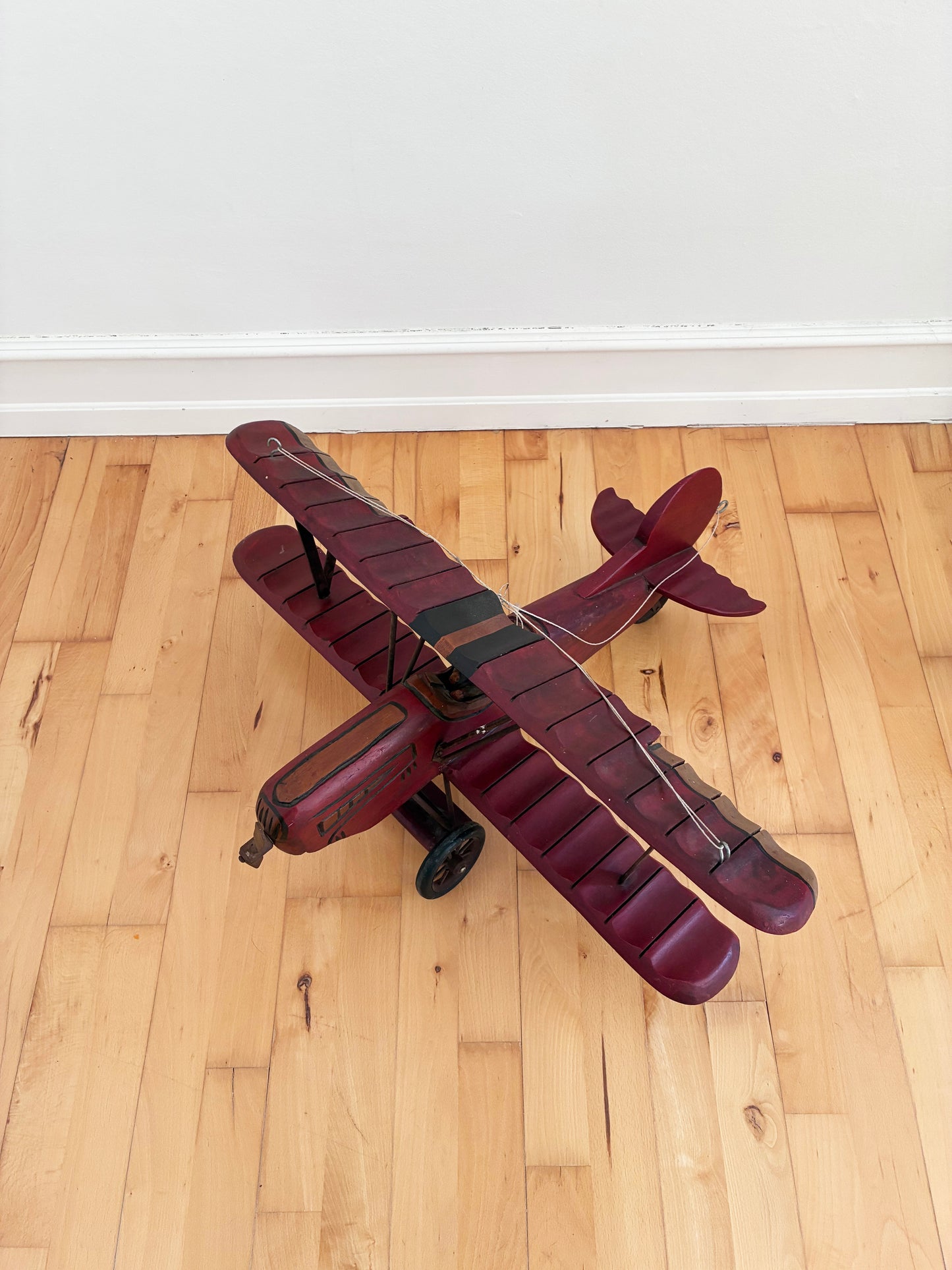 Large Vintage Handmade Wooden Airplane Model Biplane, 1930s