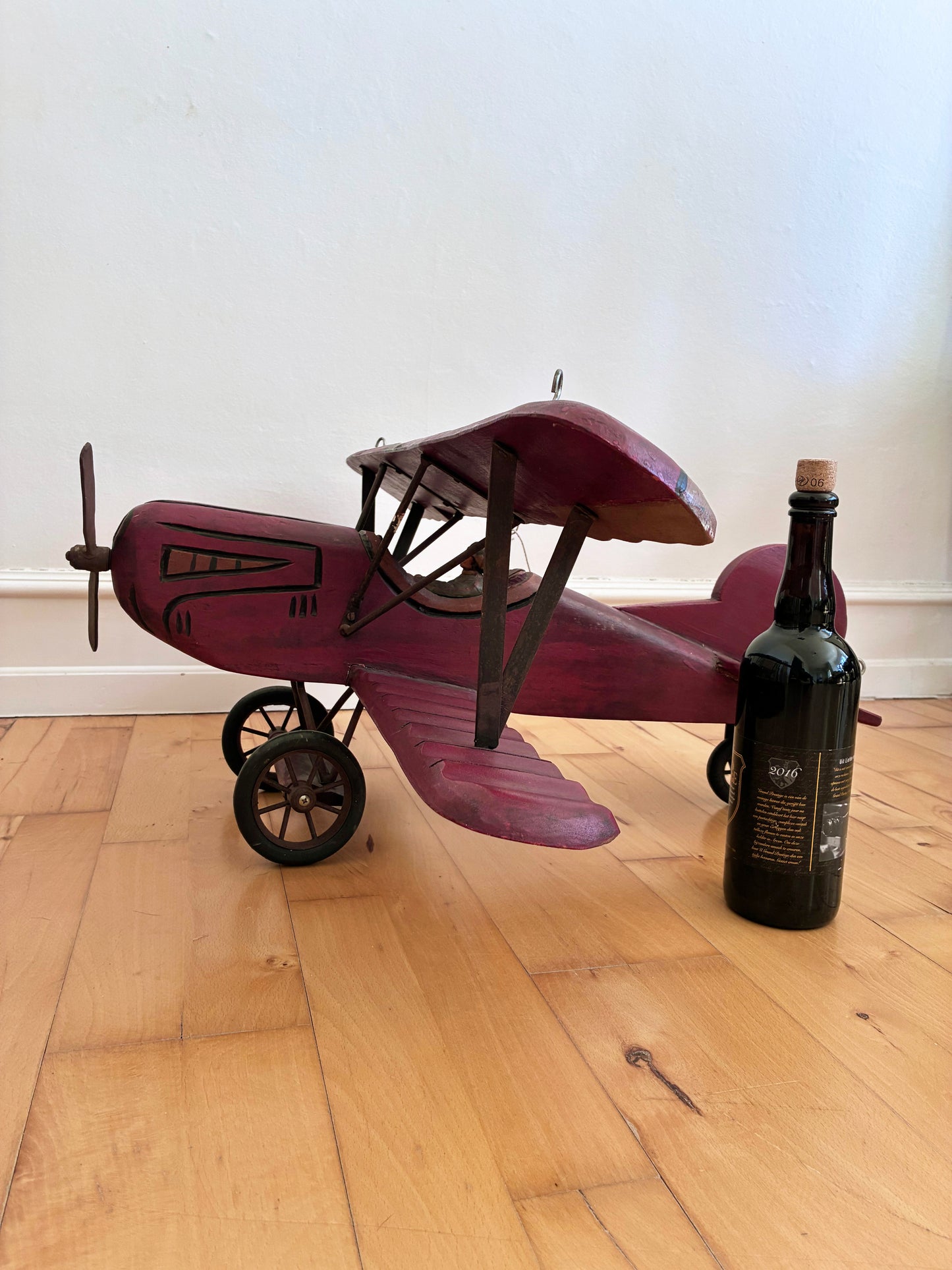 Large Vintage Handmade Wooden Airplane Model Biplane, 1930s