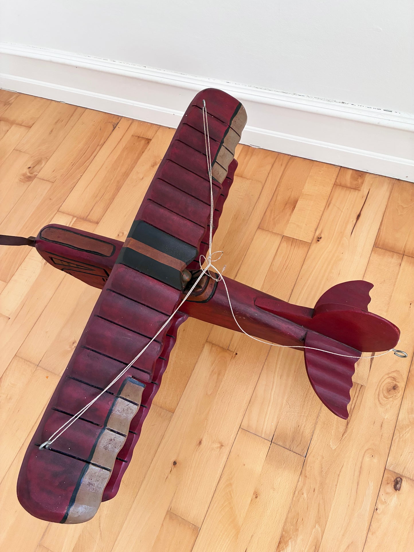 Large Vintage Handmade Wooden Airplane Model Biplane, 1930s