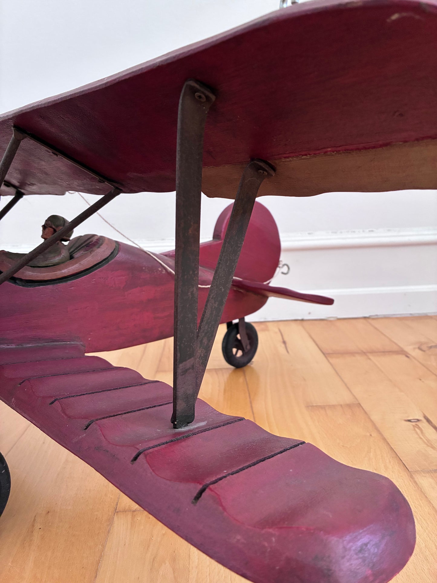 Large Vintage Handmade Wooden Airplane Model Biplane, 1930s
