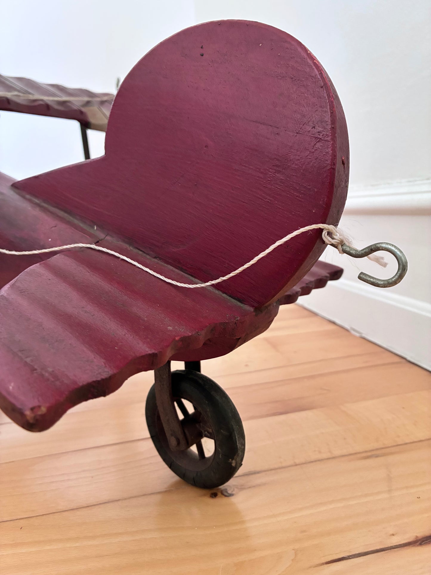 Large Vintage Handmade Wooden Airplane Model Biplane, 1930s