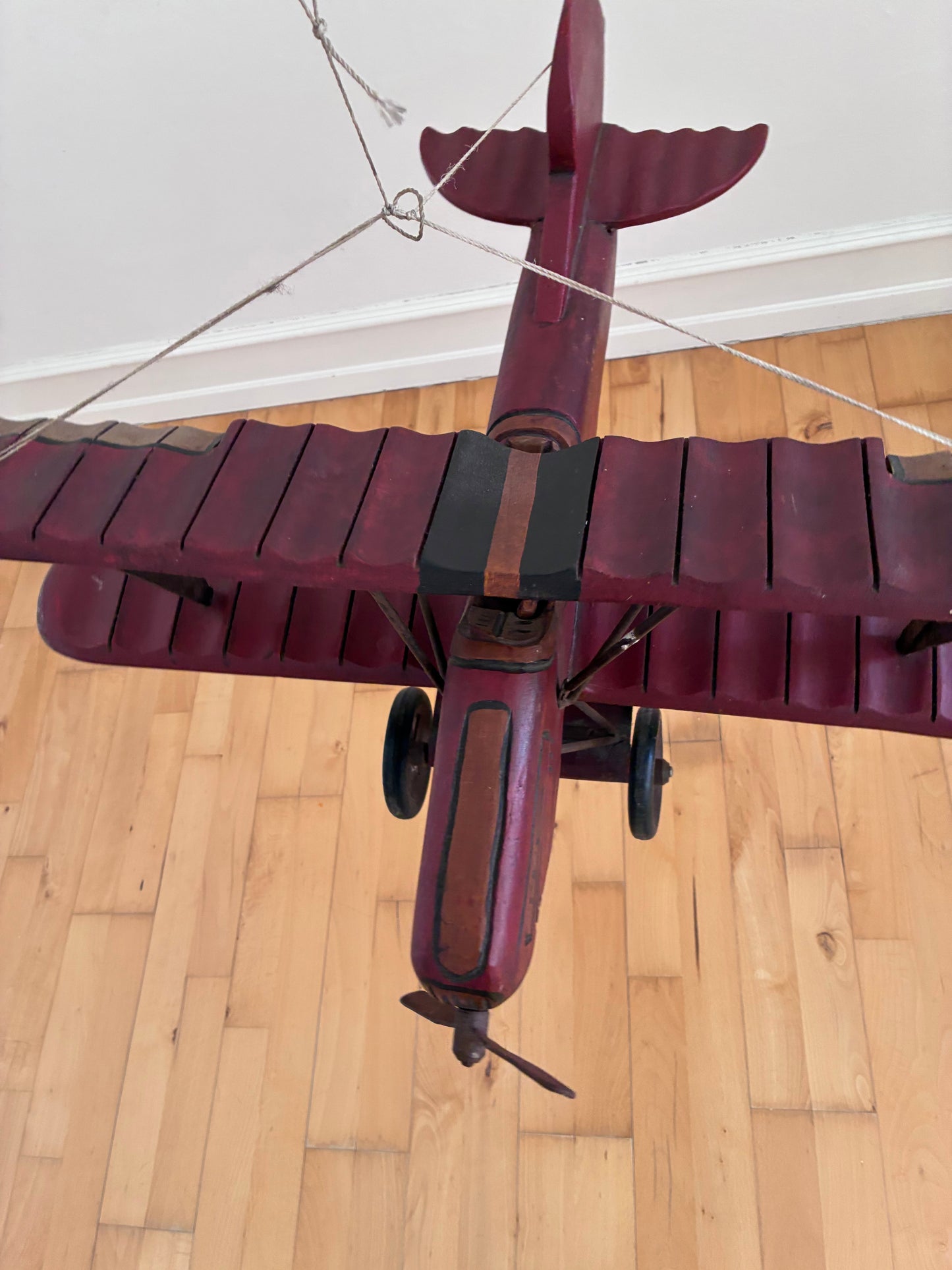 Large Vintage Handmade Wooden Airplane Model Biplane, 1930s