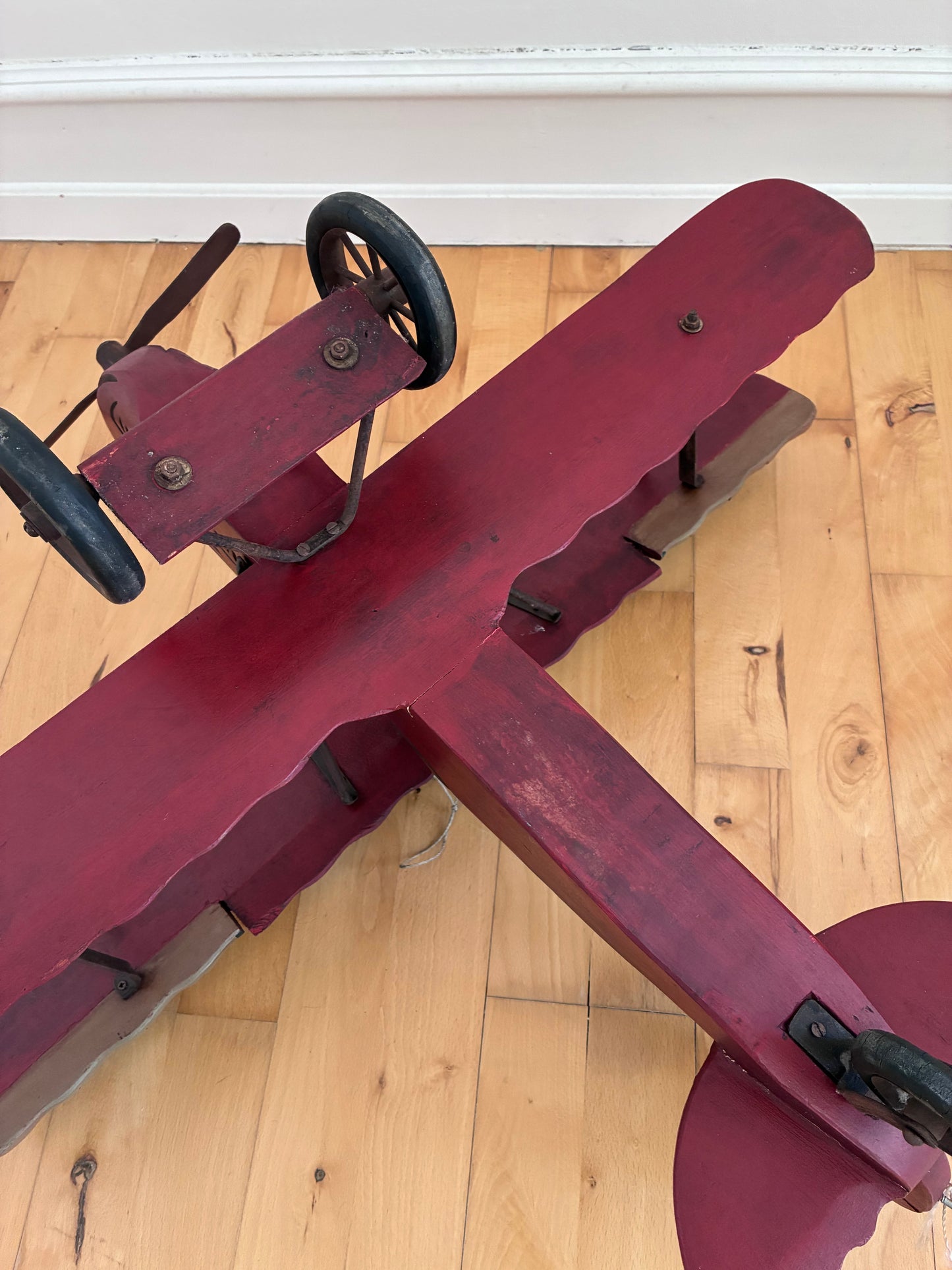 Large Vintage Handmade Wooden Airplane Model Biplane, 1930s