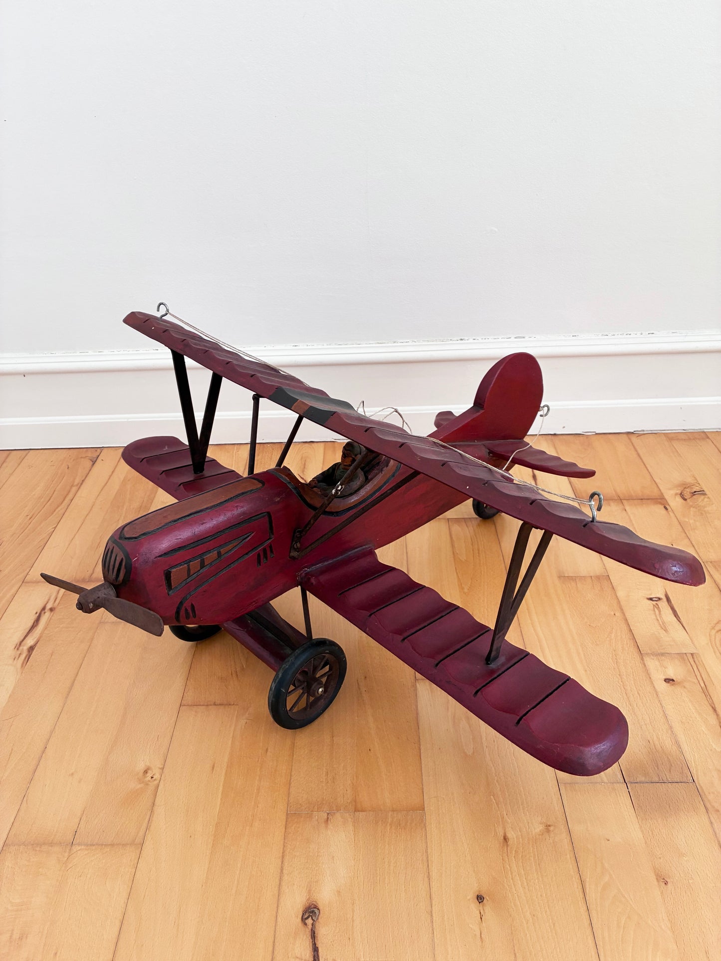 Large Vintage Handmade Wooden Airplane Model Biplane, 1930s