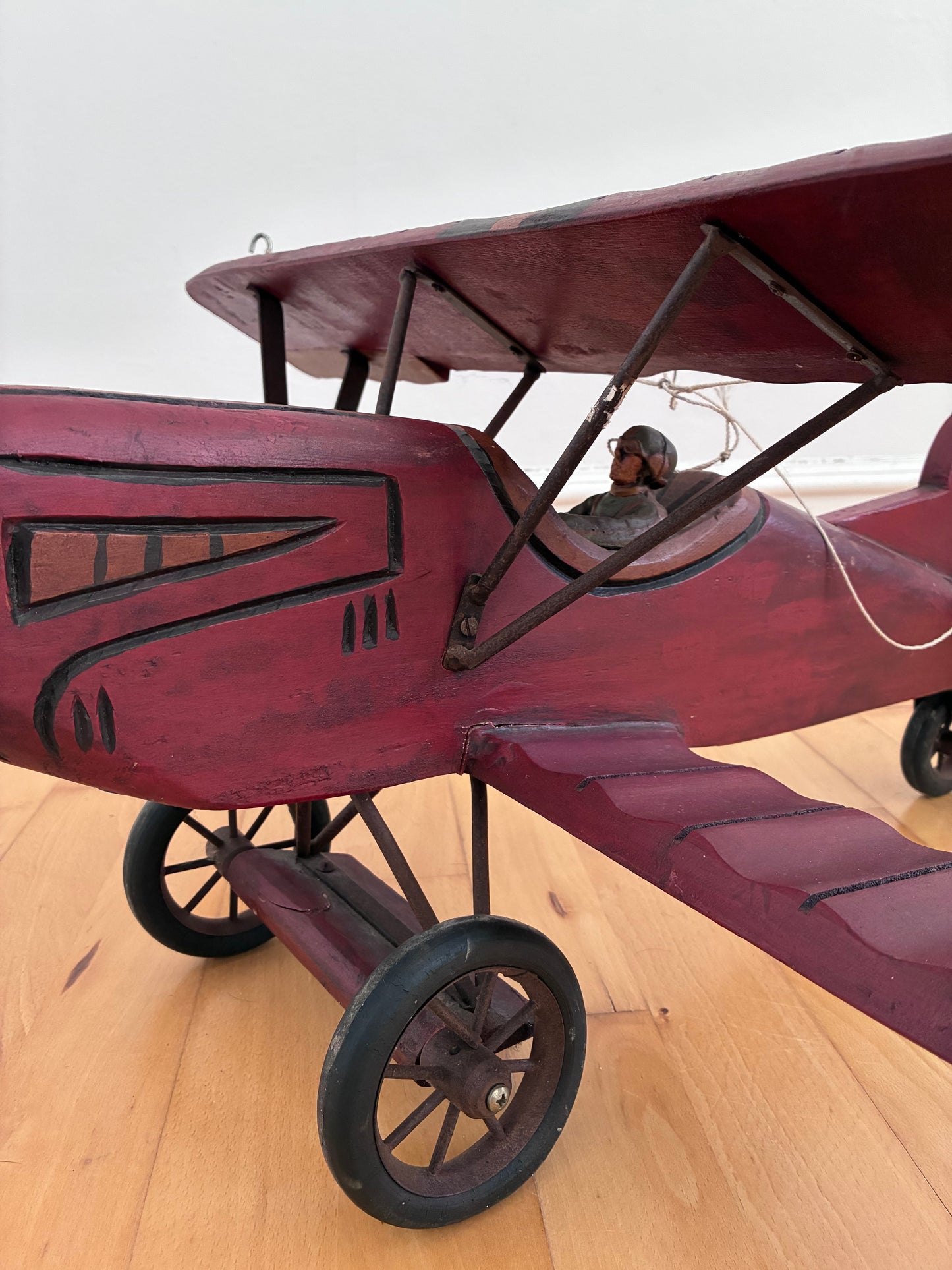 Large Vintage Handmade Wooden Airplane Model Biplane, 1930s