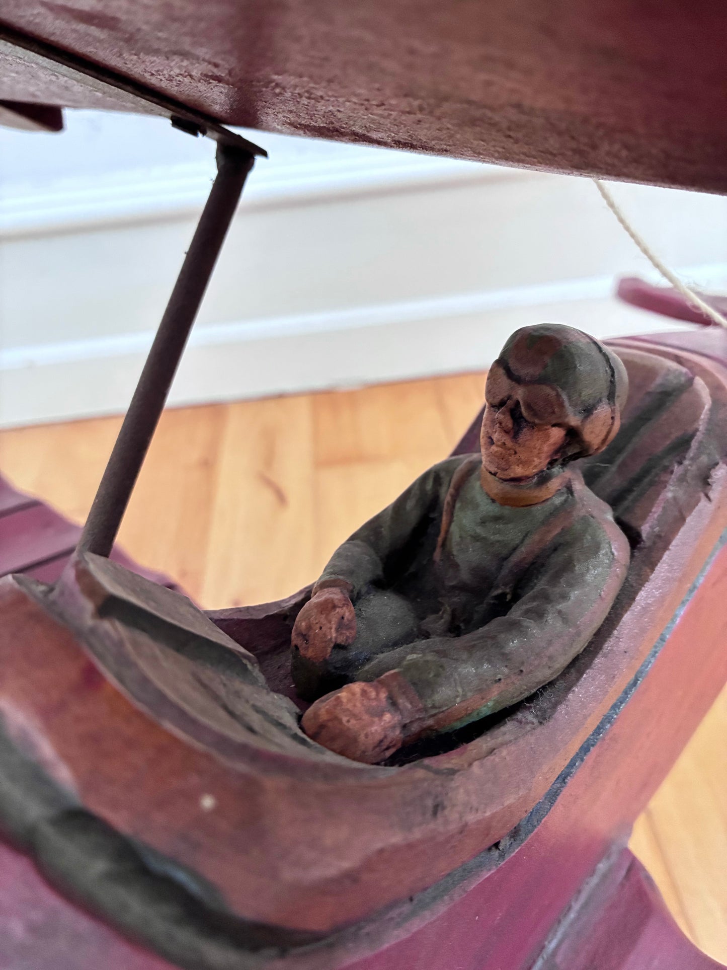 Large Vintage Handmade Wooden Airplane Model Biplane, 1930s