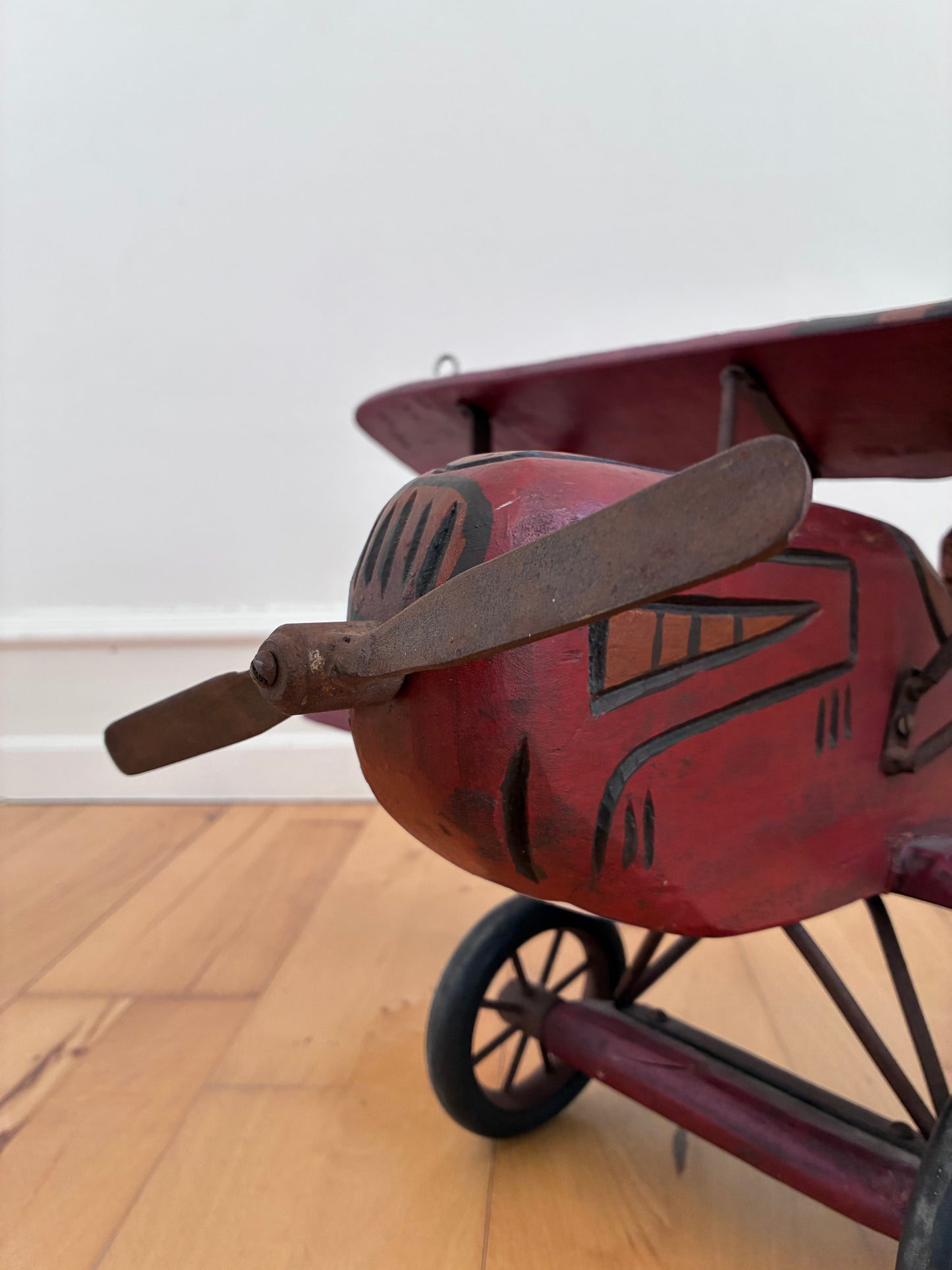 Large Vintage Handmade Wooden Airplane Model Biplane, 1930s