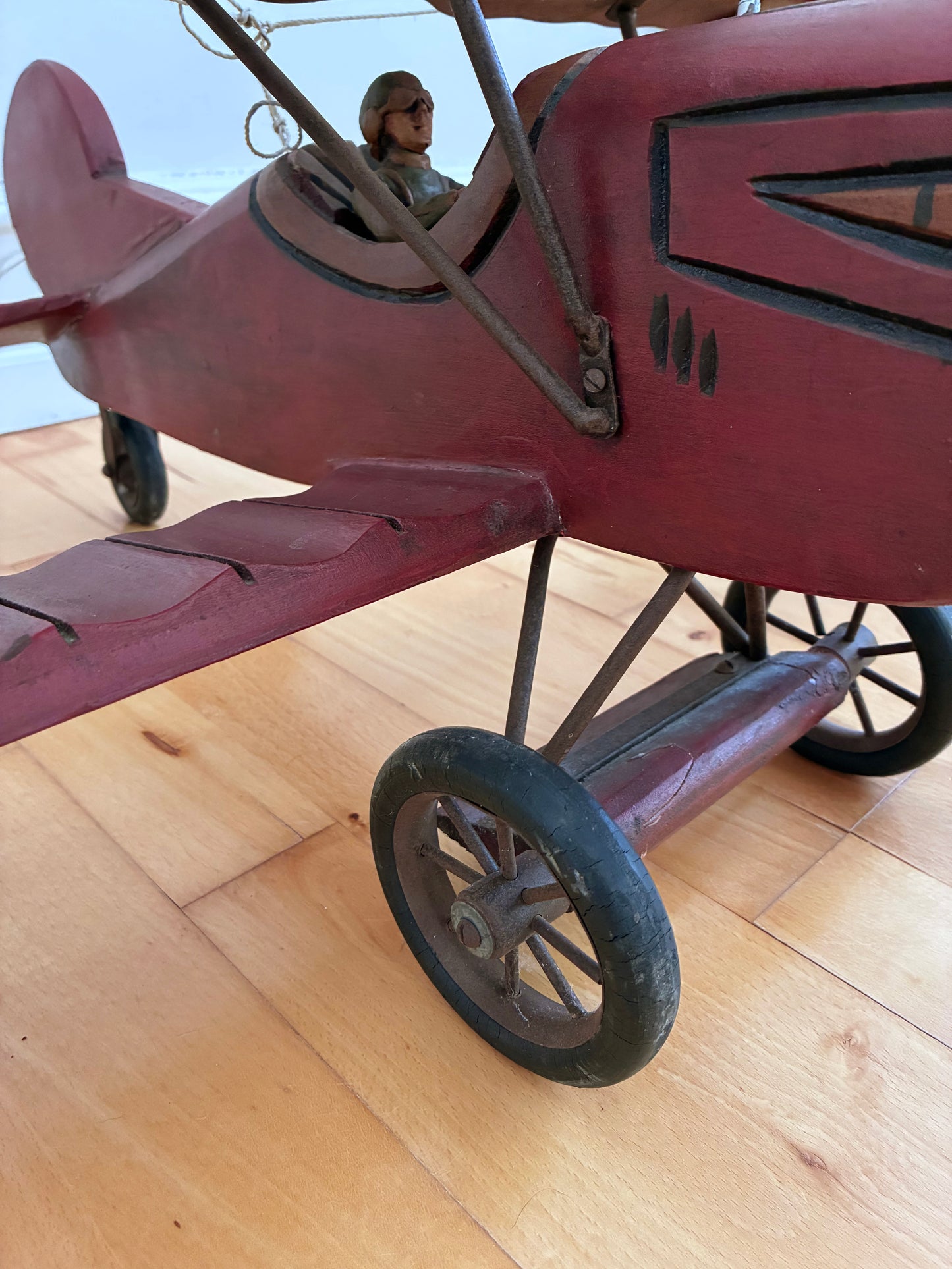 Large Vintage Handmade Wooden Airplane Model Biplane, 1930s