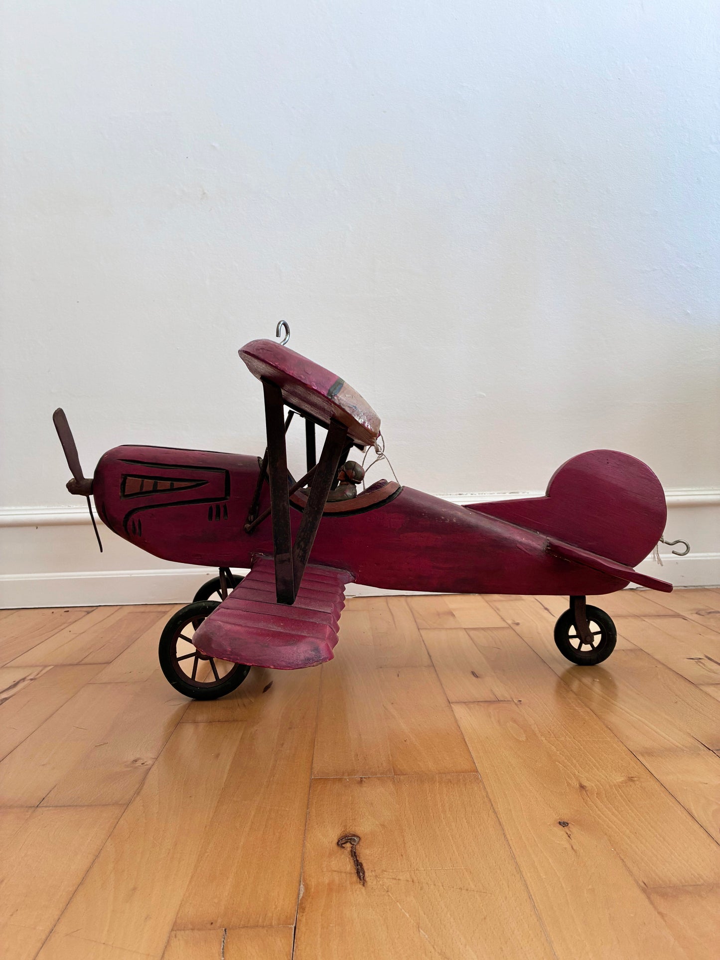 Large Vintage Handmade Wooden Airplane Model Biplane, 1930s