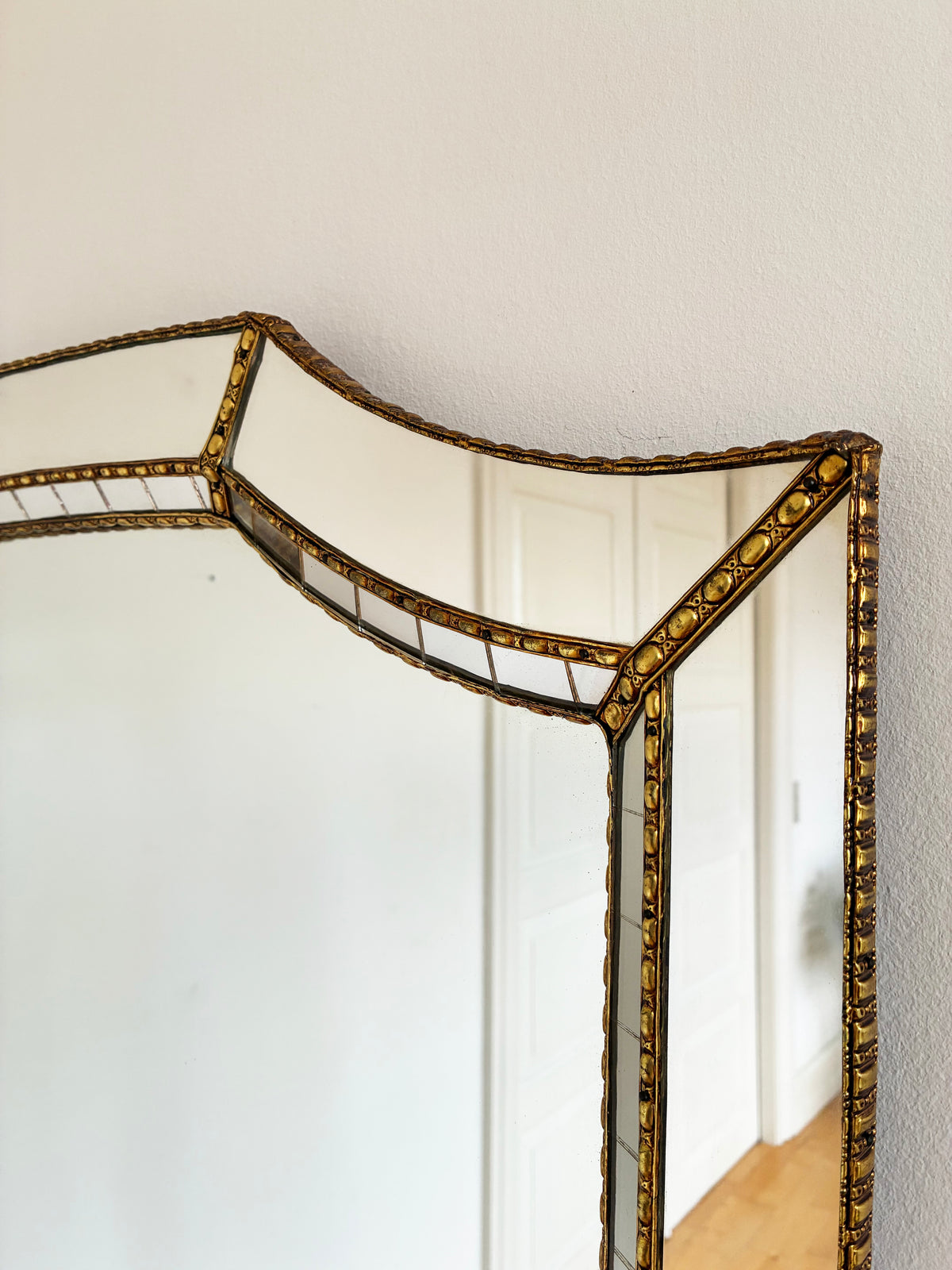 Large Vintage Spanish Venetian Style Rectangular Brass Wall Mirror – Gold Hollywood Regency,  1980s