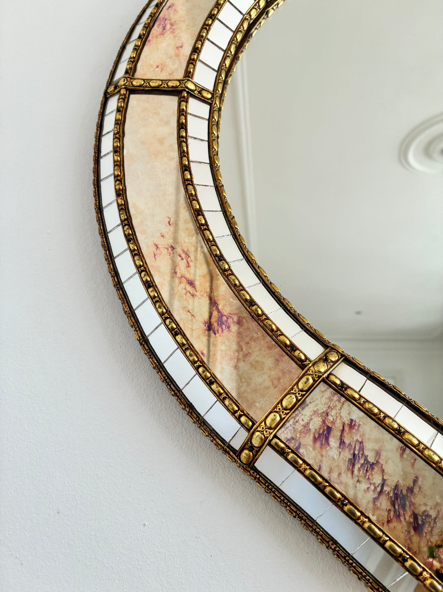 Large Vintage Spanish Venetian-Style Wall Mirror, Brass, 1980s Hollywood Regency
