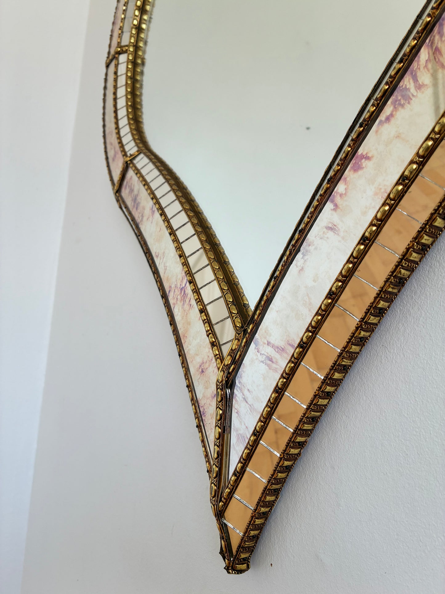 Large Vintage Spanish Venetian-Style Wall Mirror, Brass, 1980s Hollywood Regency