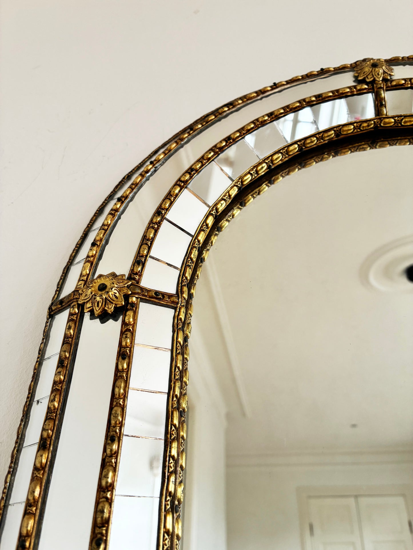 Large Vintage Spanish Venetian-Style Wall Mirror, Full Length Brass, 1980s Hollywood Regency