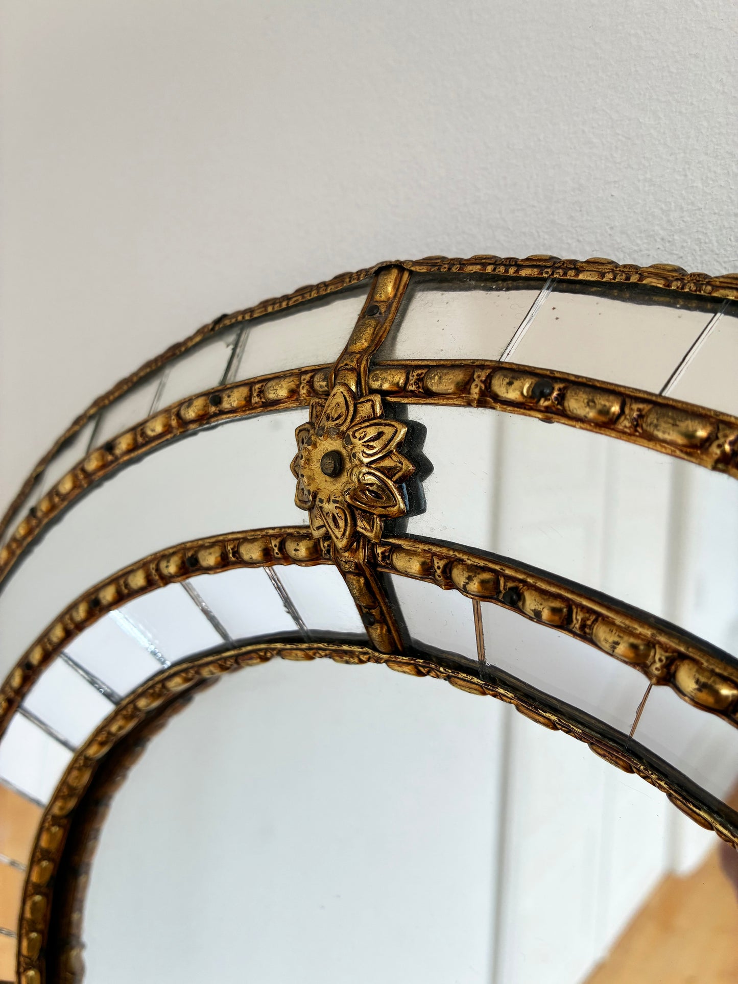 Large Vintage Spanish Venetian-Style Wall Mirror, Full Length Brass, 1980s Hollywood Regency