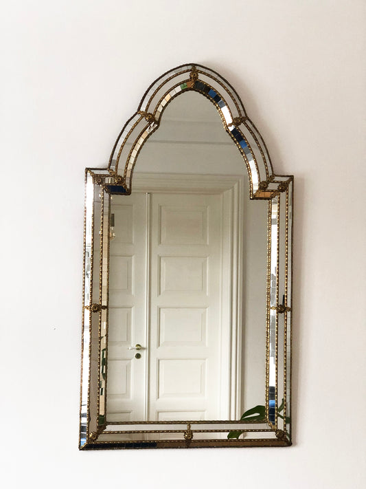 Large Vintage Venetian Brass Mirror – Gold Hollywood Regency, Spanish 1990s