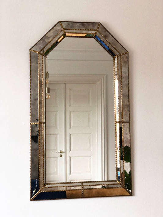 Large Vintage Venetian Brass Mirror – Gold Hollywood Regency, Spanish 1990s