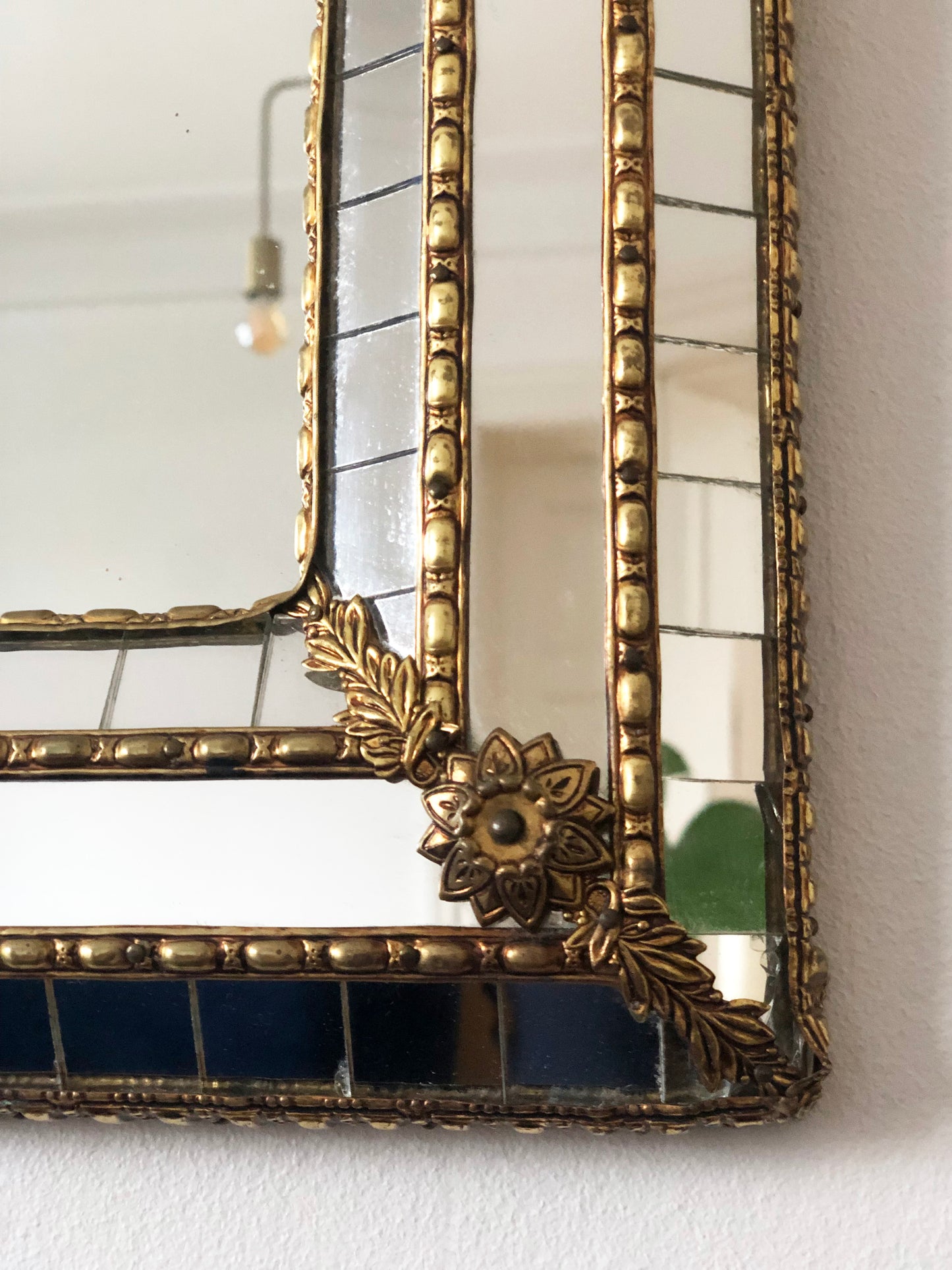 Large Vintage Venetian Brass Mirror – Gold Hollywood Regency, Spanish 1990s