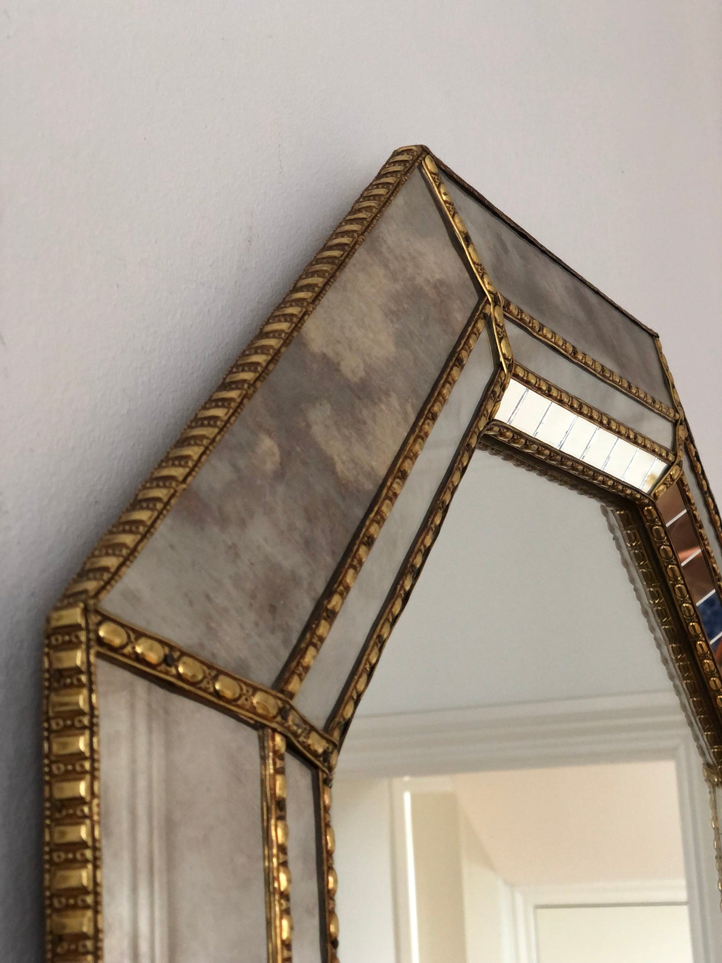 Large Vintage Venetian Brass Mirror – Gold Hollywood Regency, Spanish 1990s