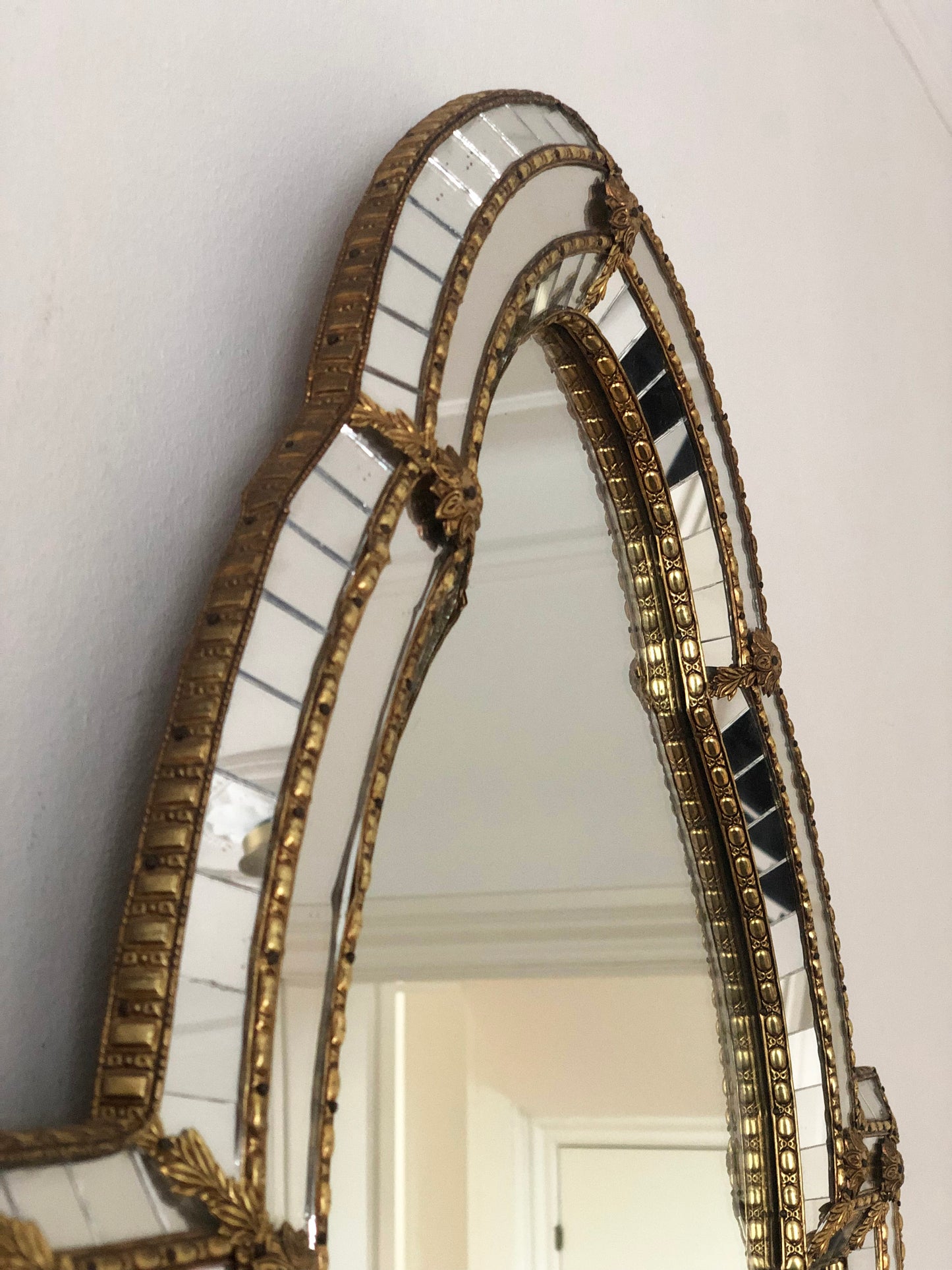 Large Vintage Venetian Brass Mirror – Gold Hollywood Regency, Spanish 1990s