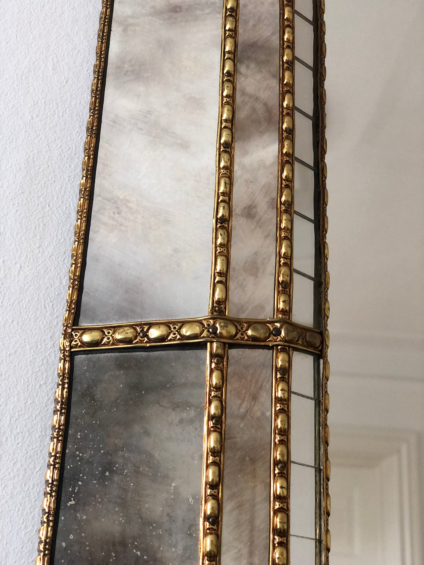 Large Vintage Venetian Brass Mirror – Gold Hollywood Regency, Spanish 1990s