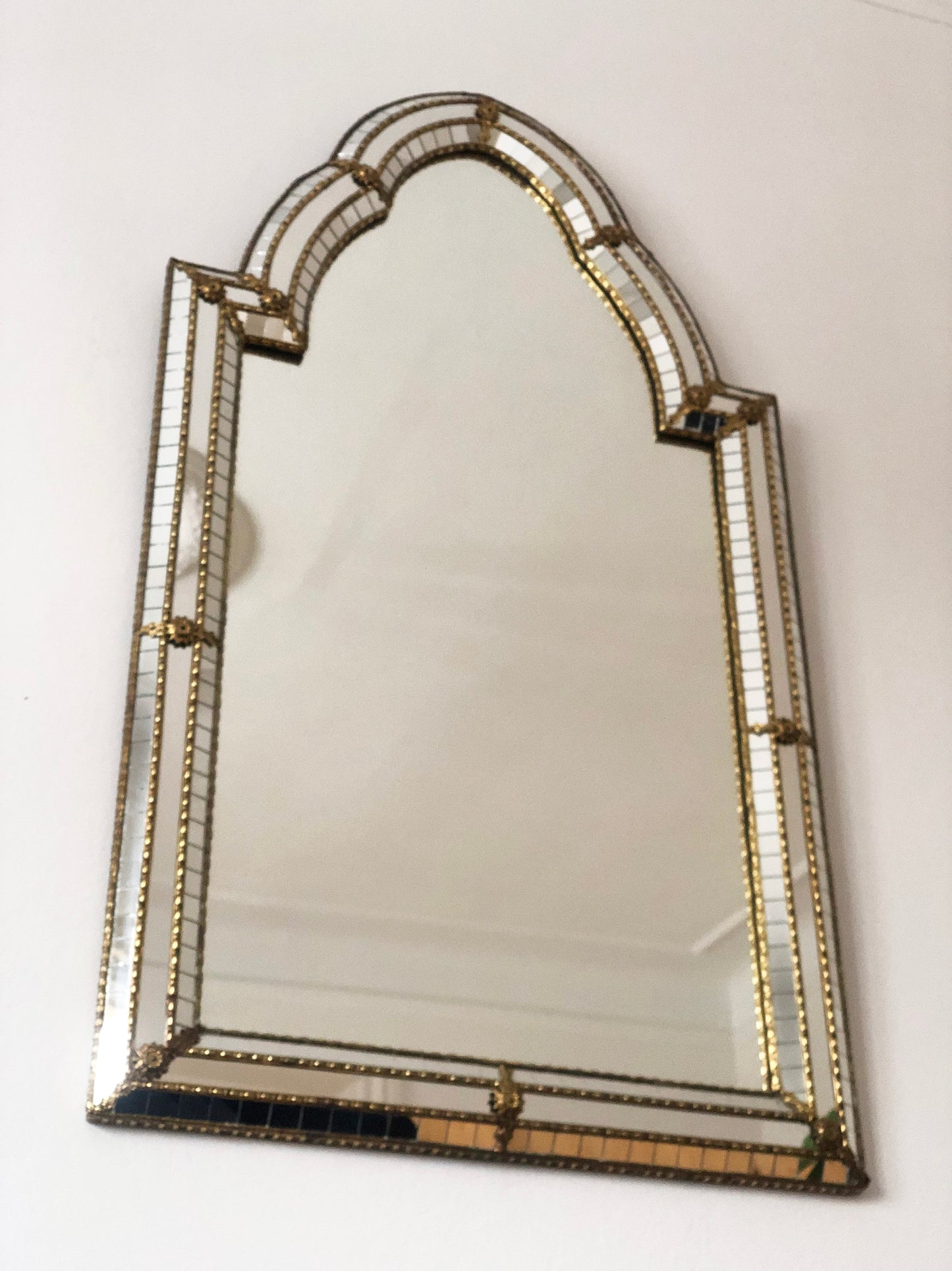 Large Vintage Venetian Brass Mirror – Gold Hollywood Regency, Spanish 1990s